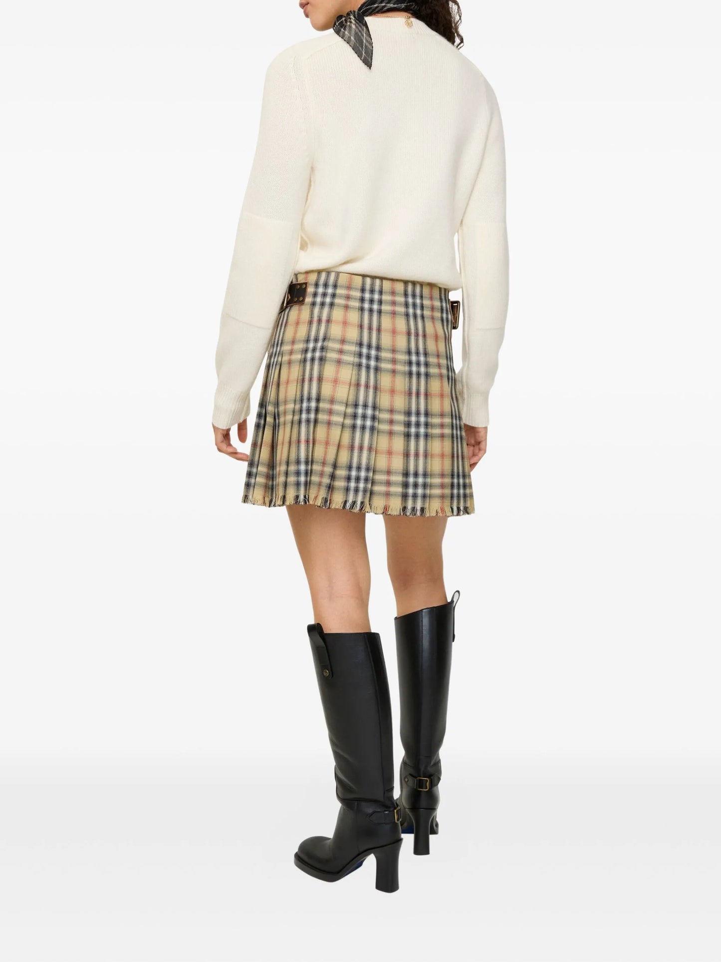 check-fringed mini skirt