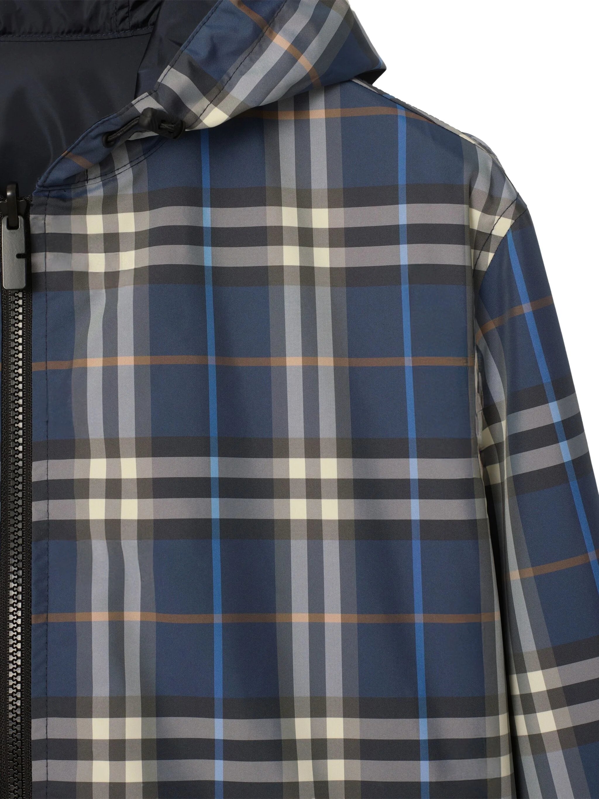 check-pattern hooded reversible jacket