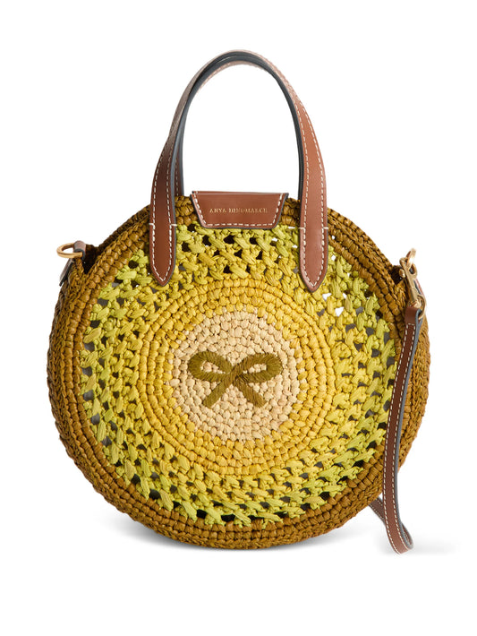 round bow-detail raffia tote bag