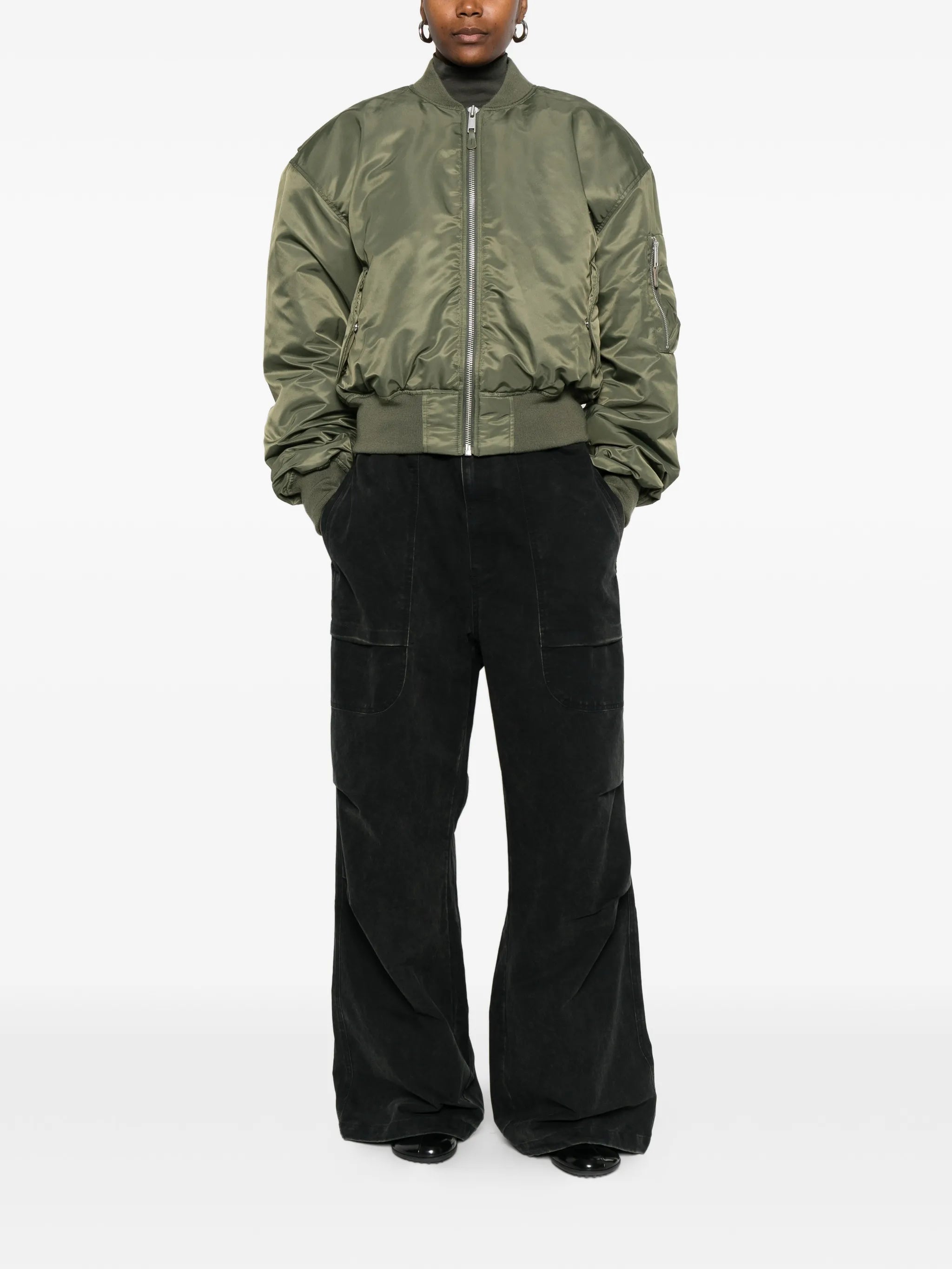 Broad zip-fastening bomber jacket