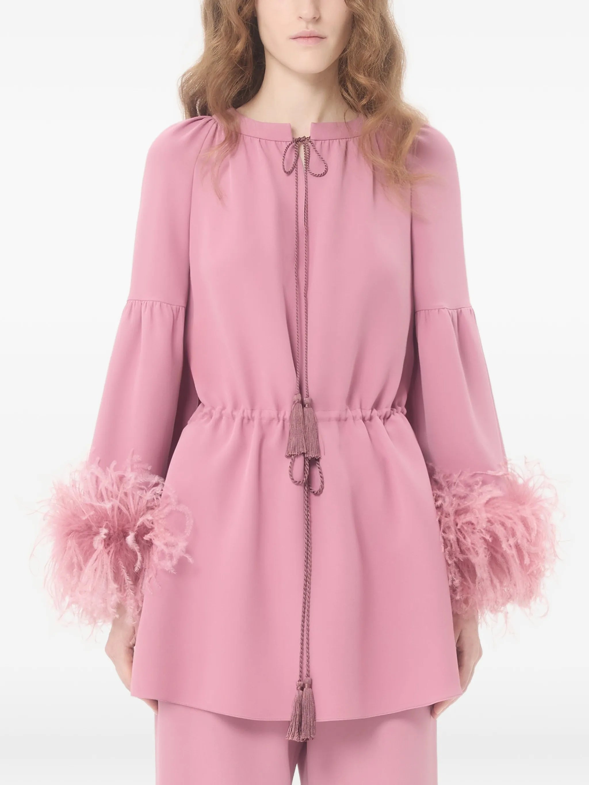 Cady Couture feather-trim blouse