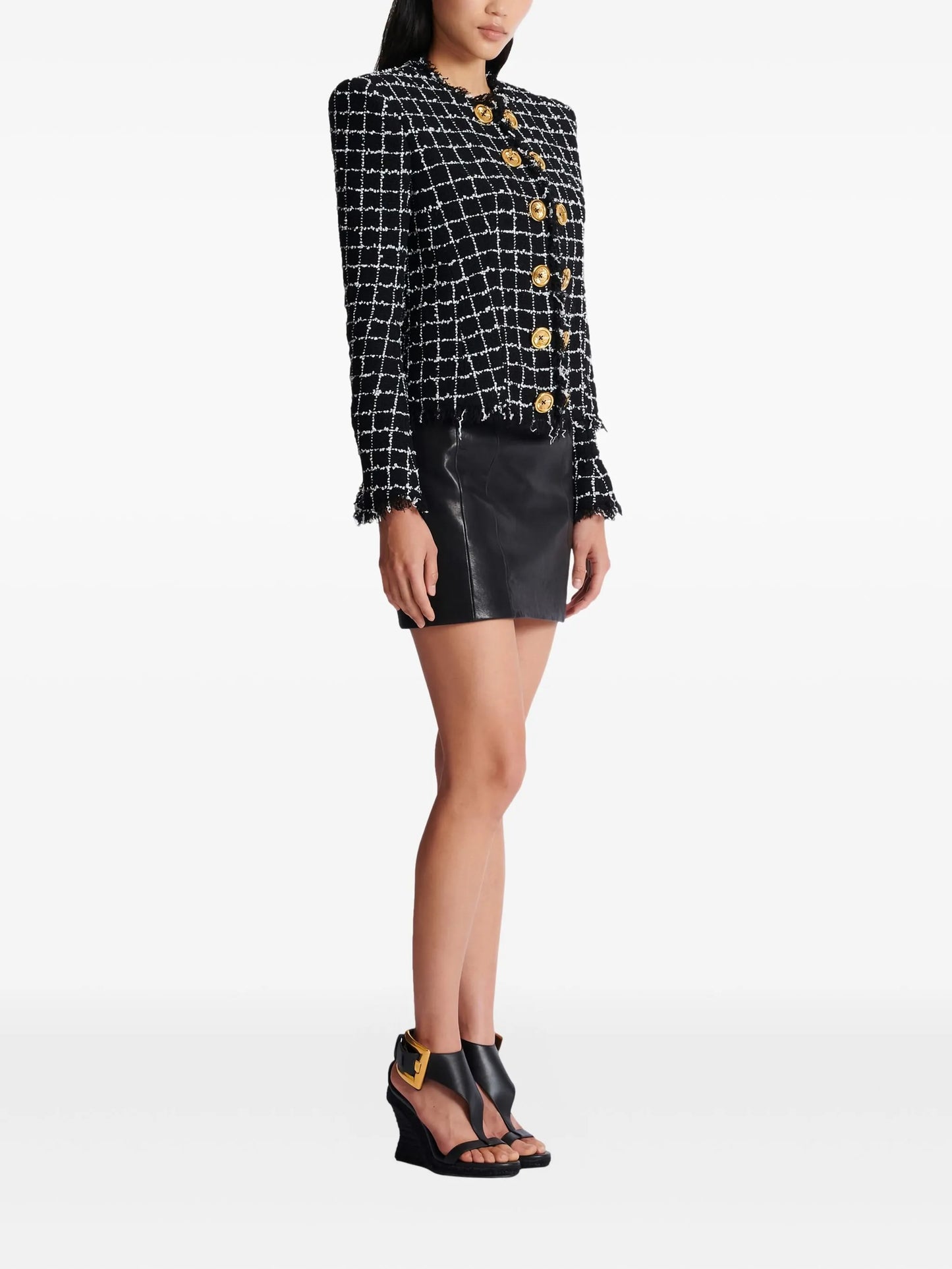 frayed button tweed jacket