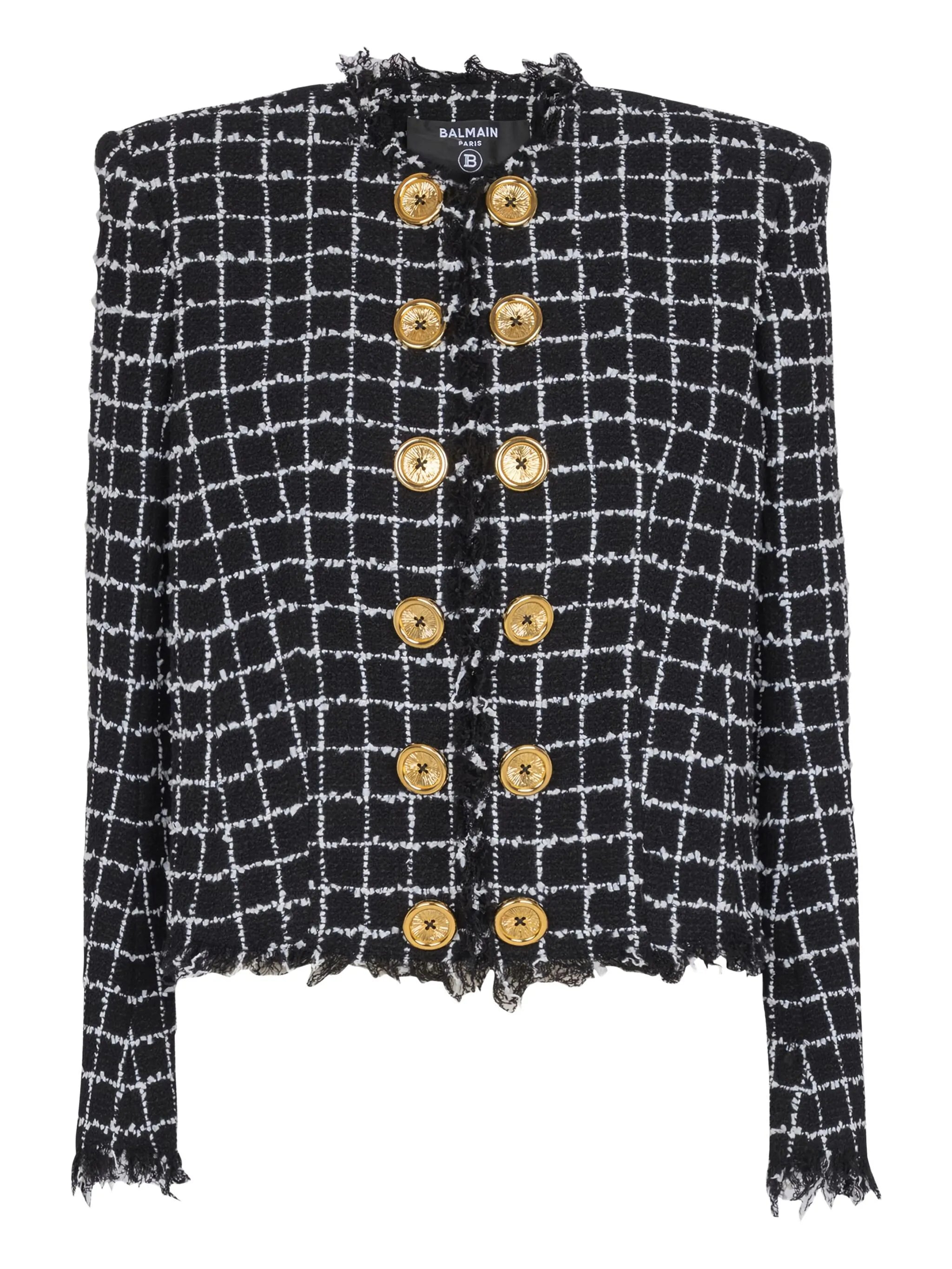 frayed button tweed jacket