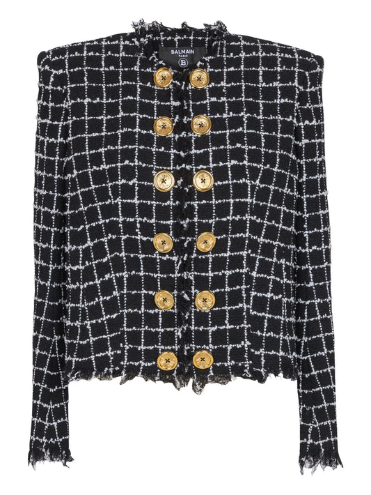 frayed button tweed jacket