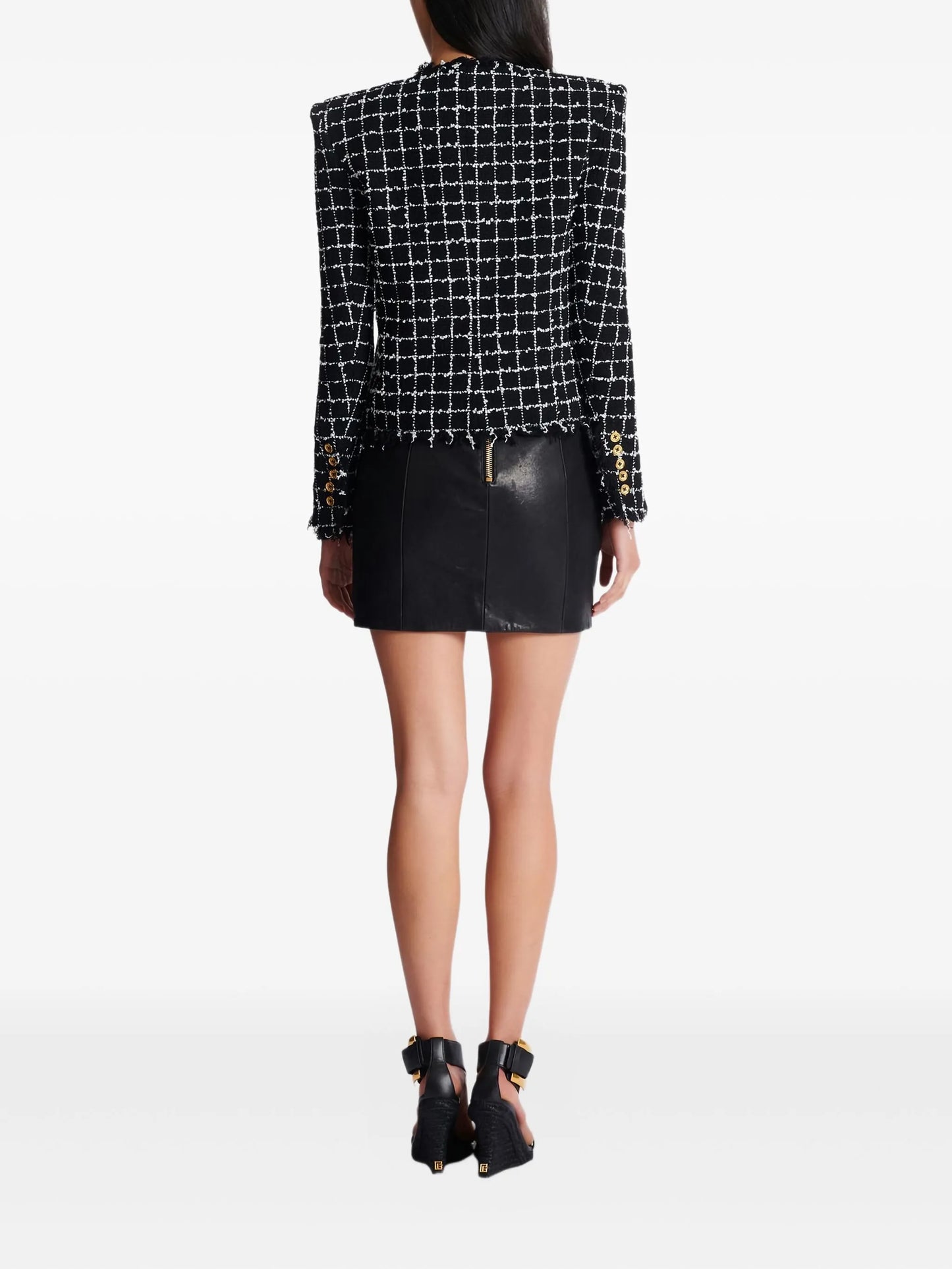 frayed button tweed jacket