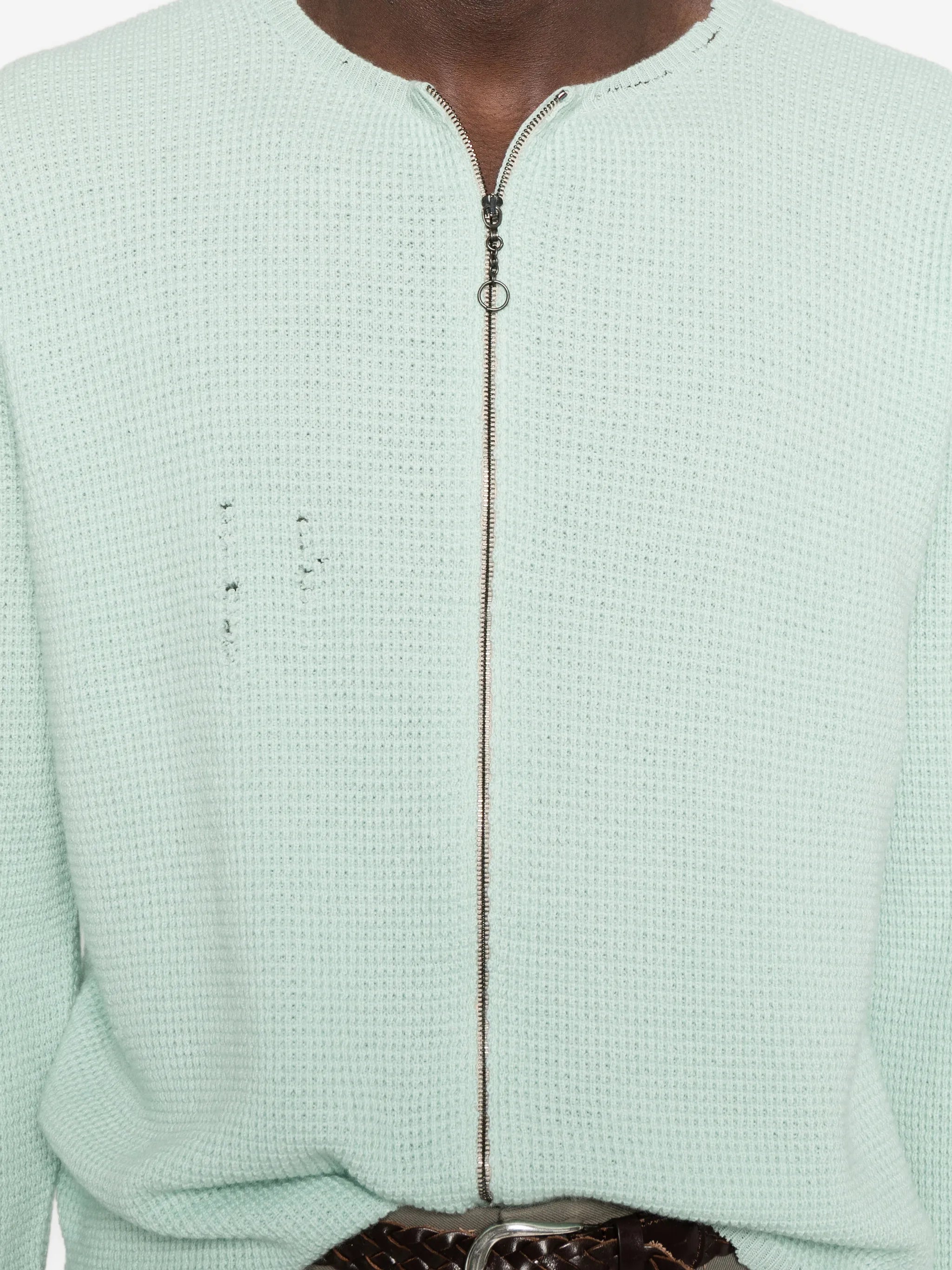 Friends distressed waffle-knit cardigan
