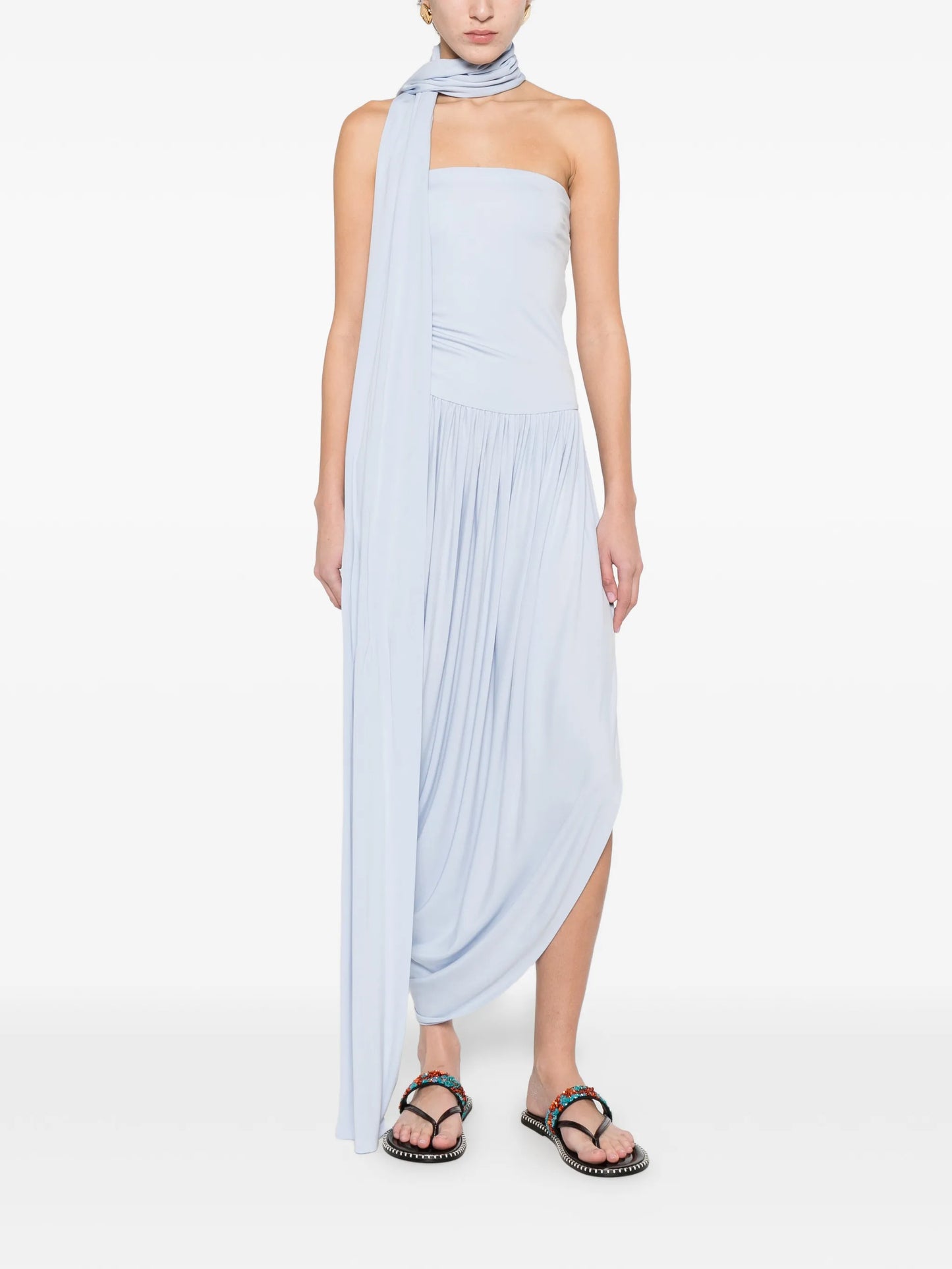 strapless draped dress