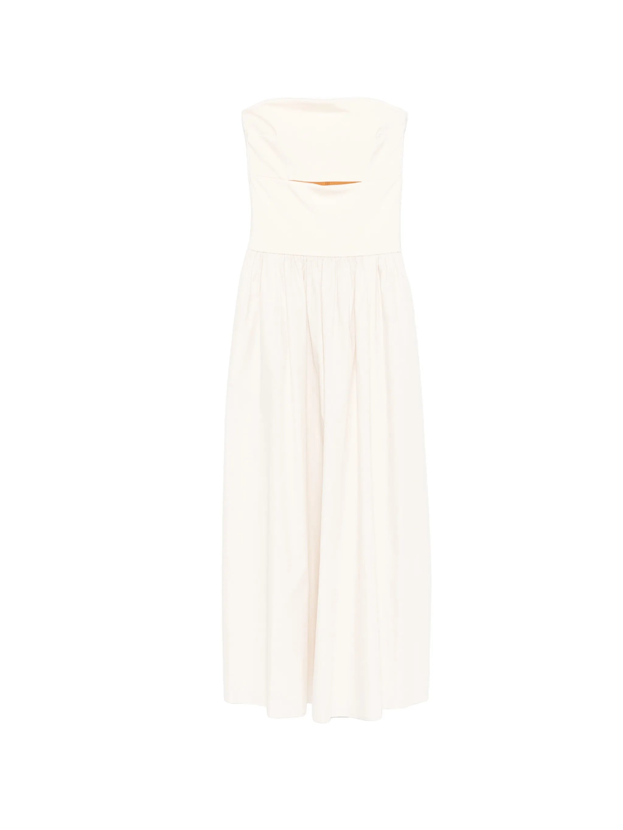 strapless split midi dress