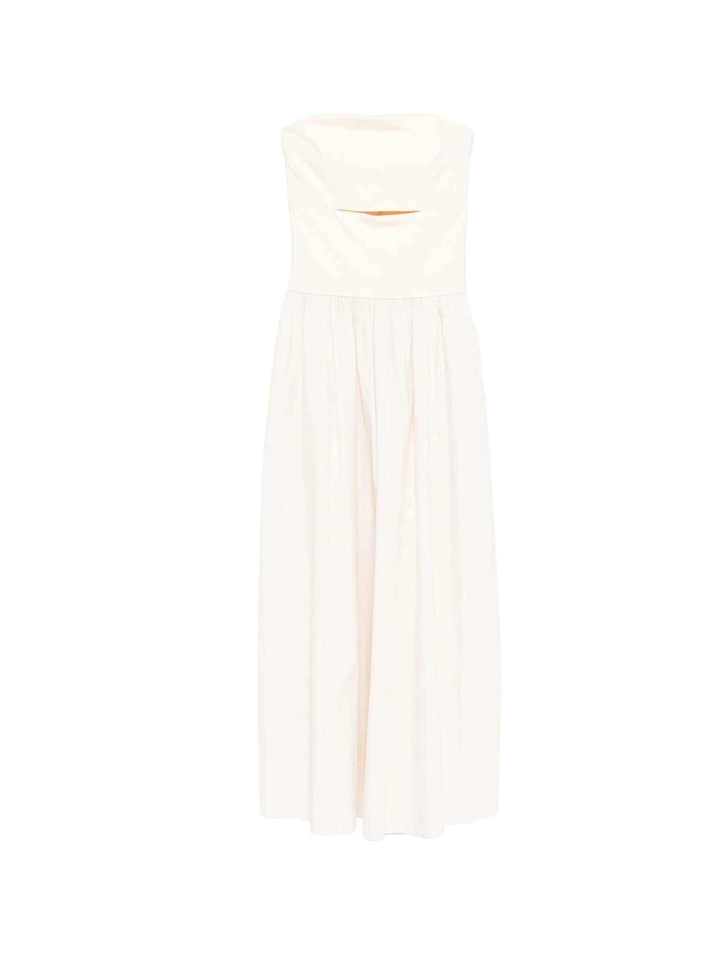 strapless split midi dress