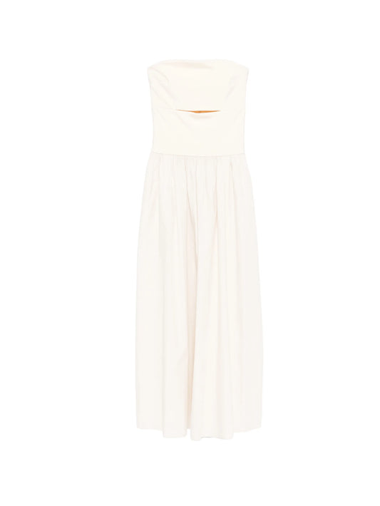 strapless split midi dress