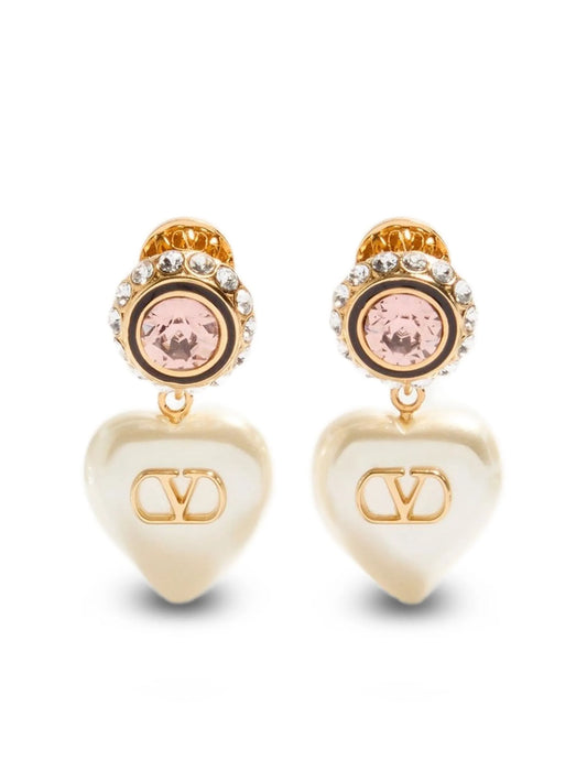 v-logo signature heart-pendant earrings