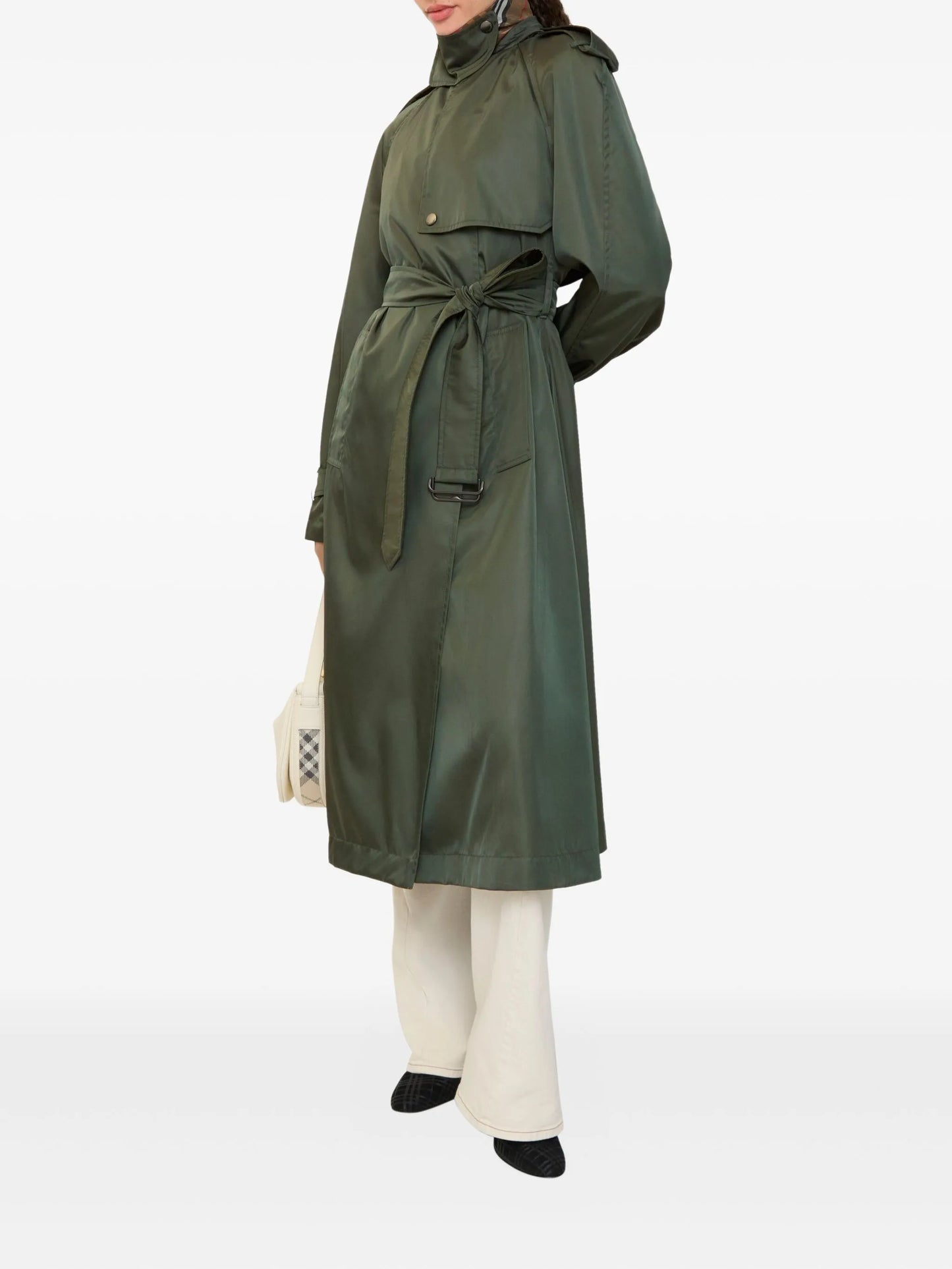 hooded belted nylon trench coat
