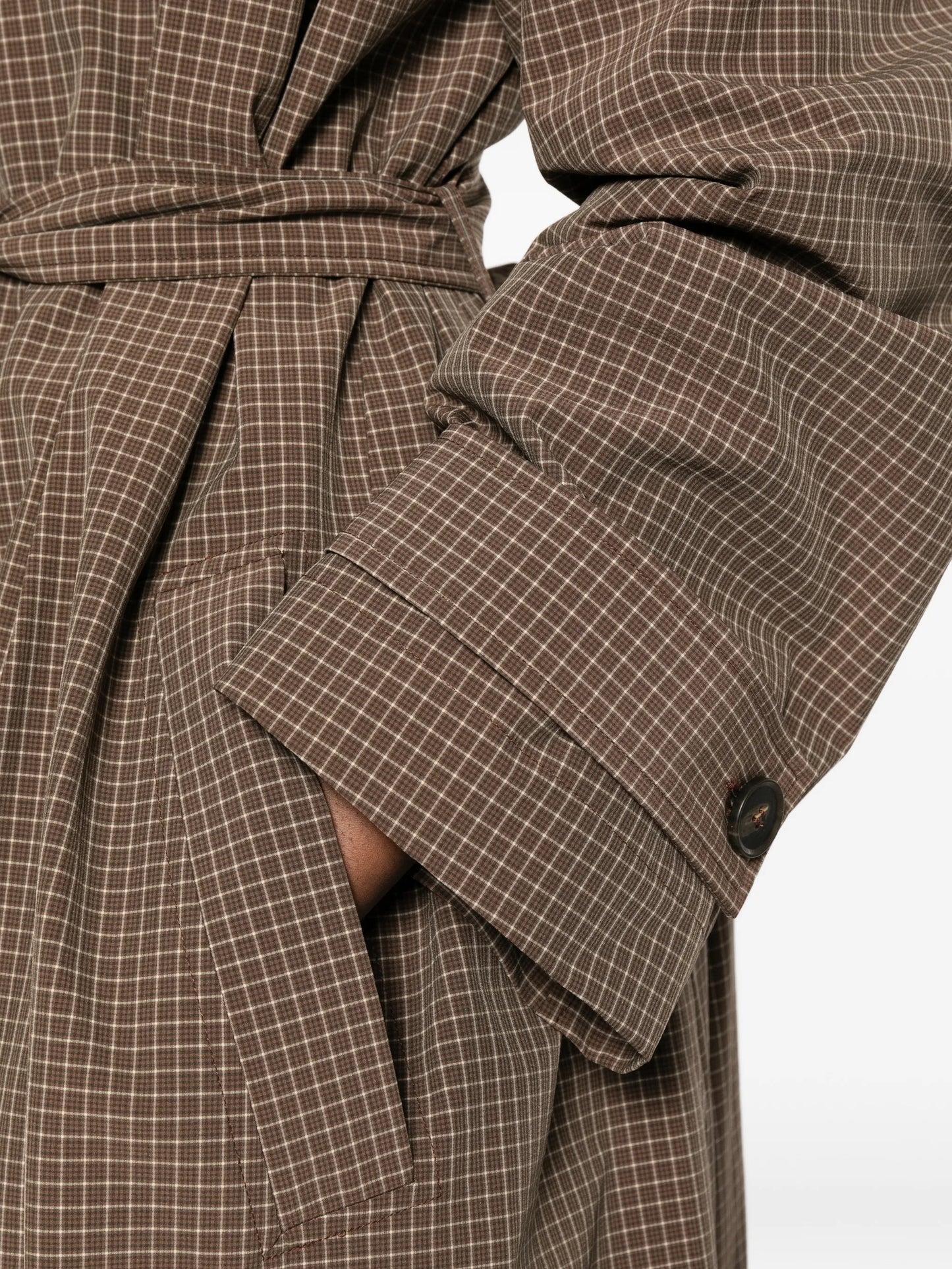 belted check coat