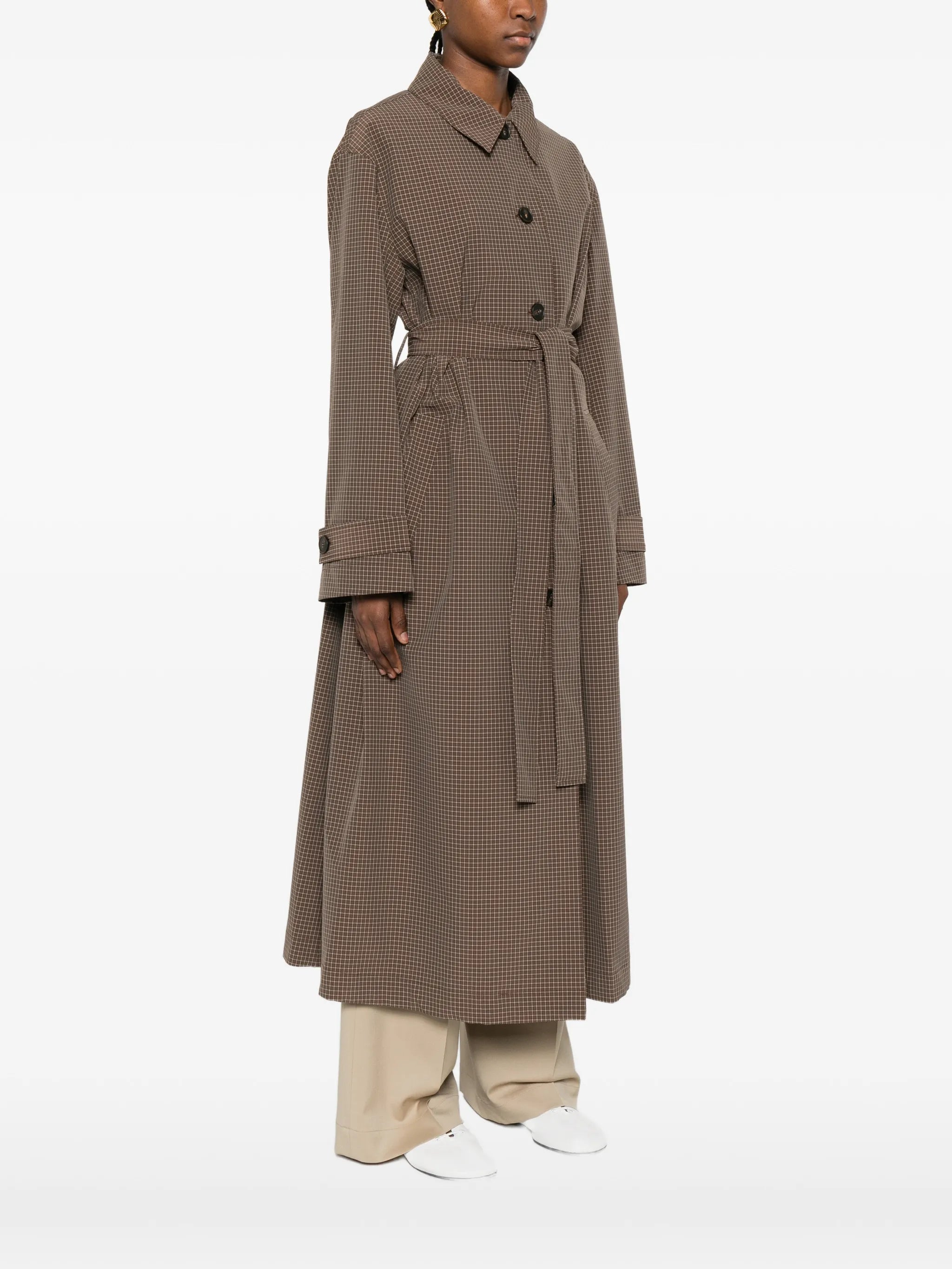 belted check coat