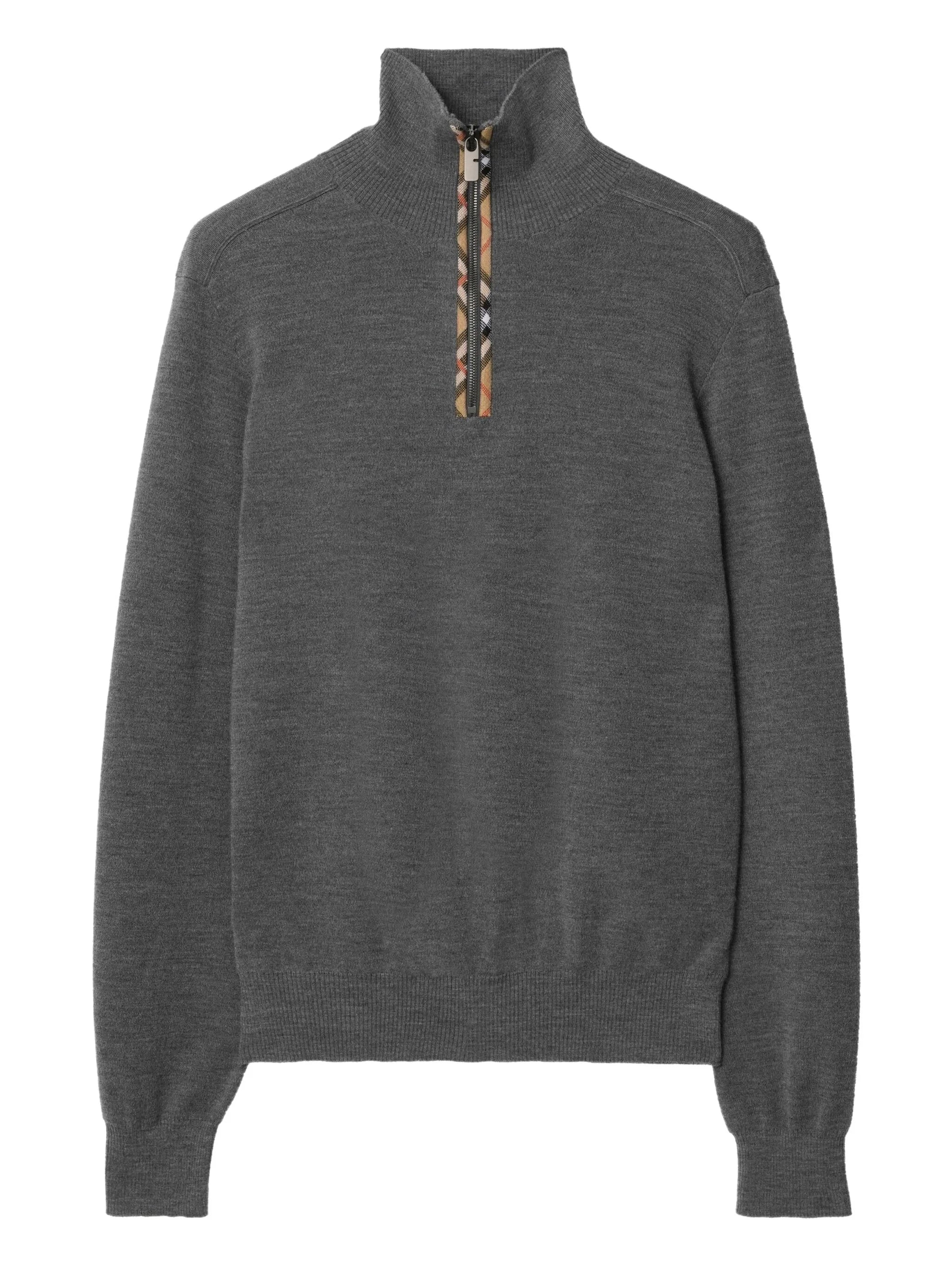 Check-trim half-zip sweater