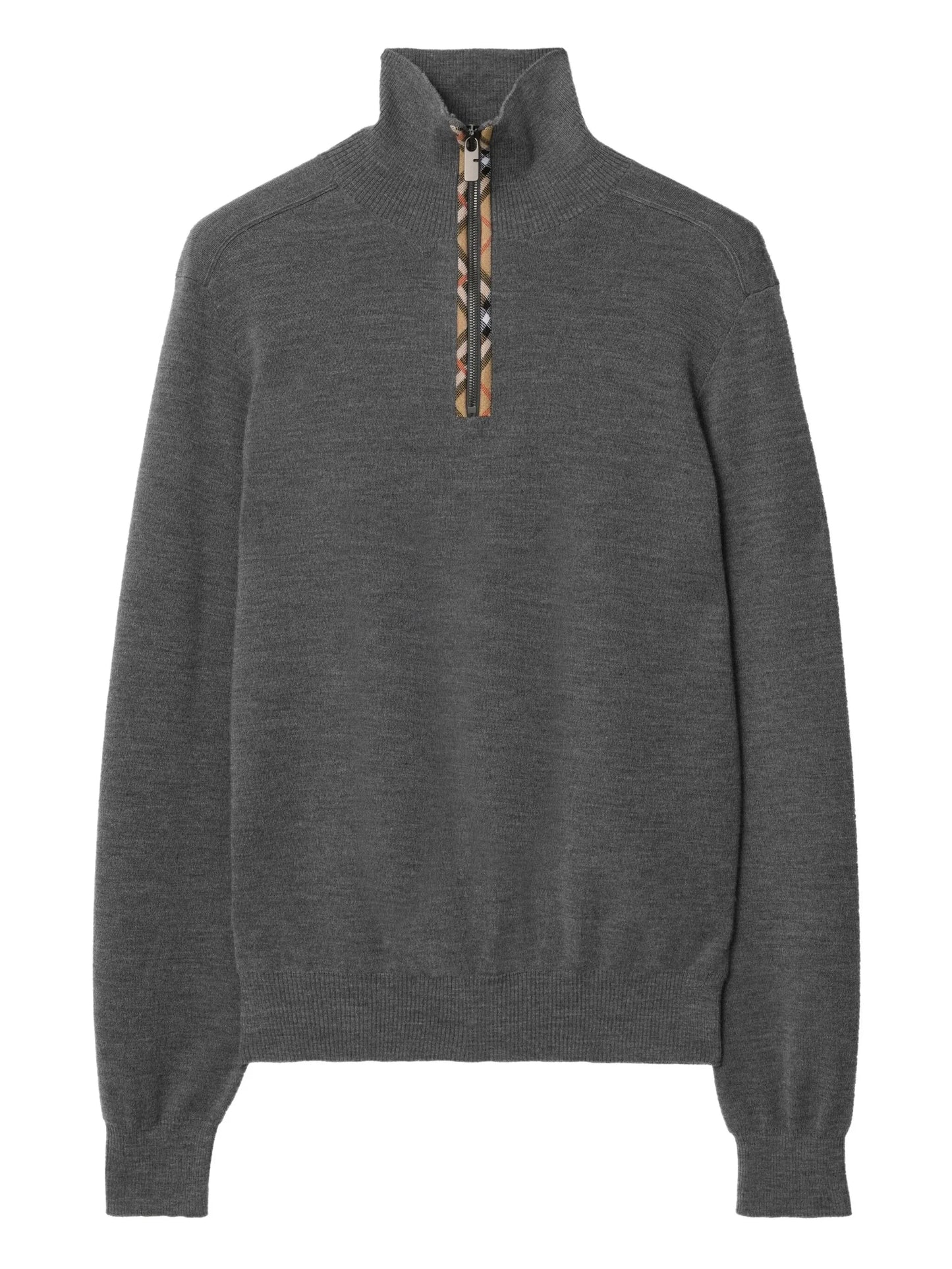 Check-trim half-zip sweater