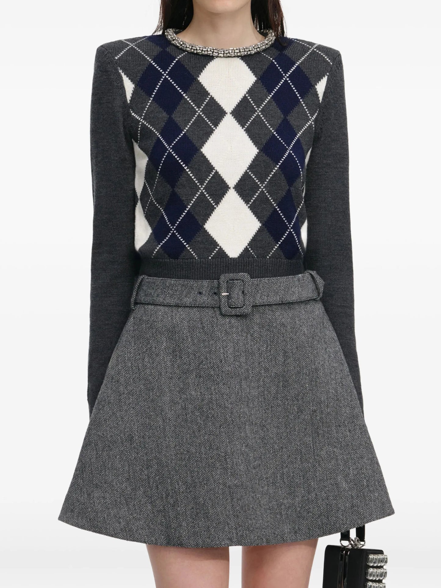 argyle-pattern sweater