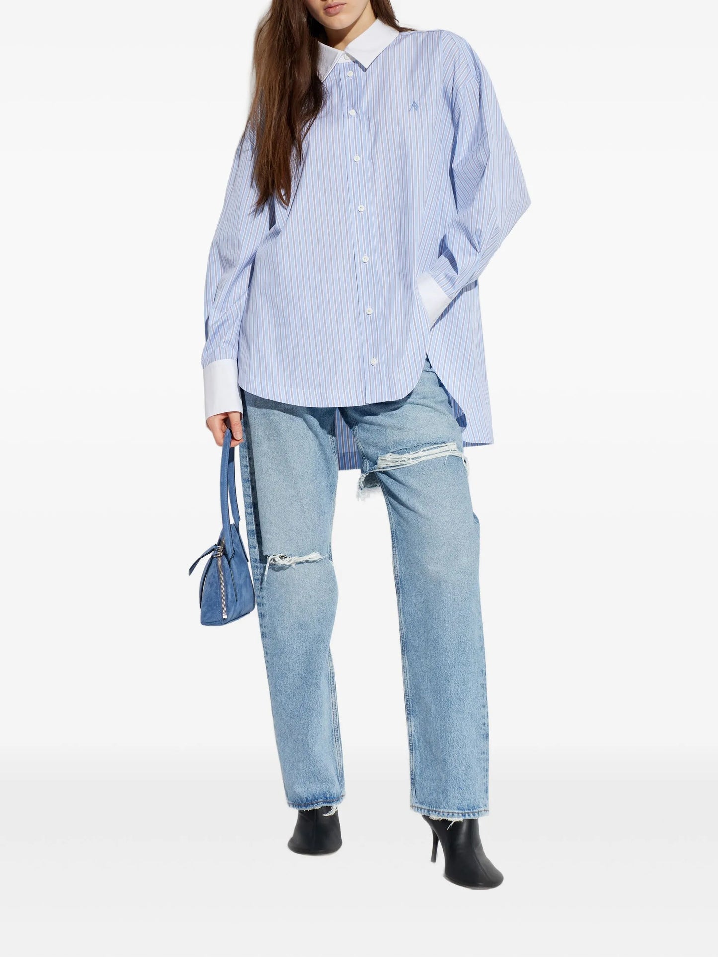 striped logo-embroidered shirt