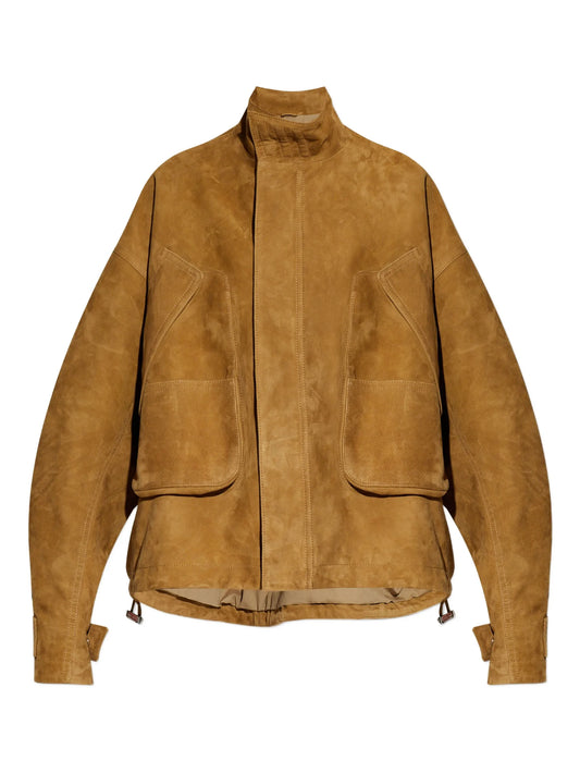 cuffed-sleeves suede jacket