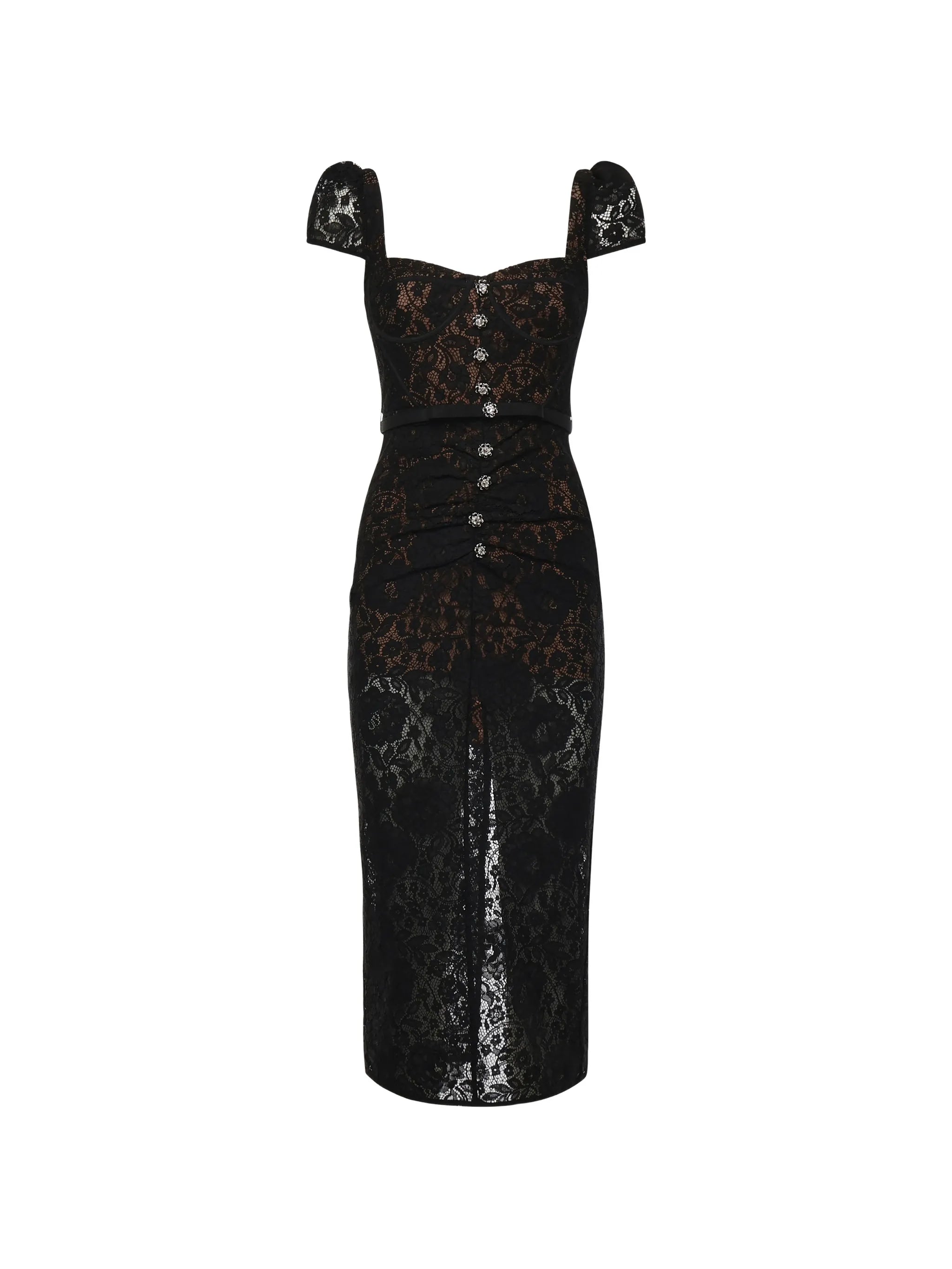 lace button midi dress
