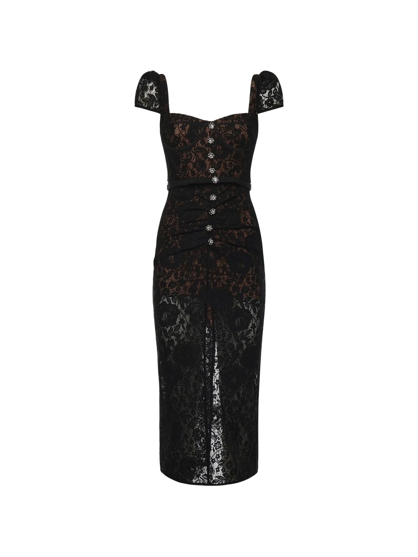 lace button midi dress