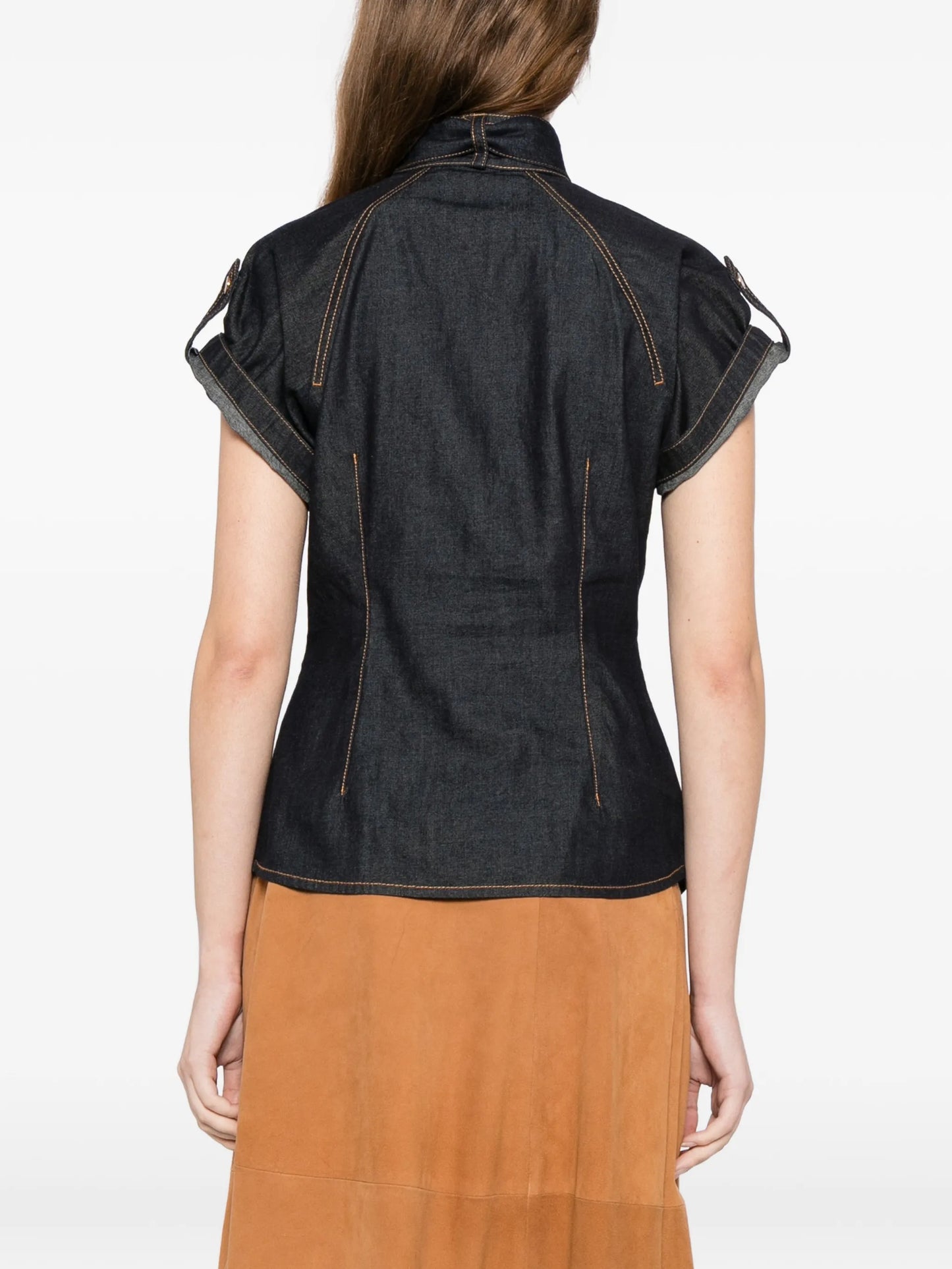 denim tie neck shirt