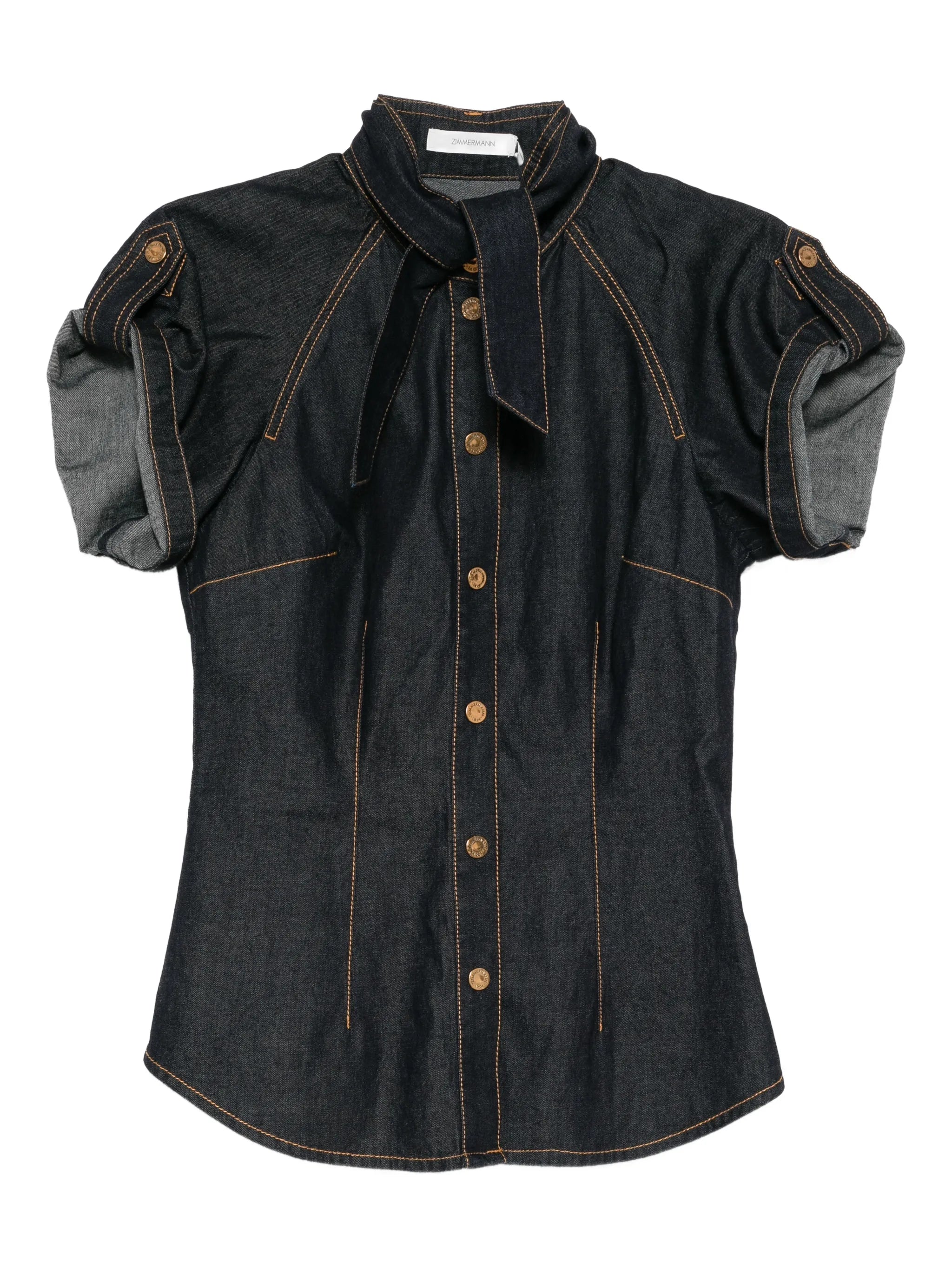 denim tie neck shirt