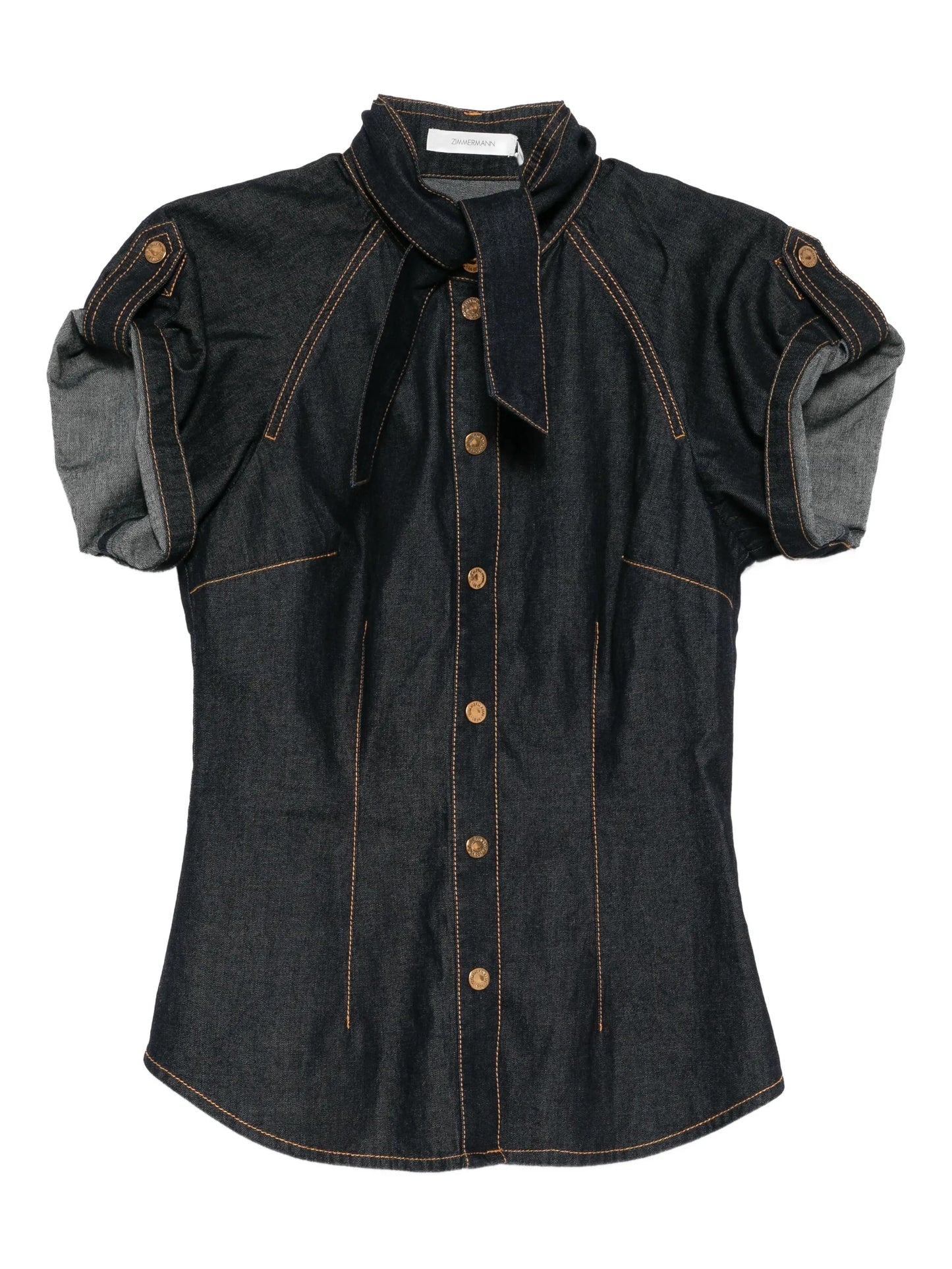 denim tie neck shirt