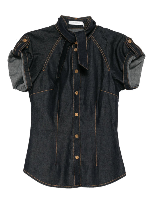 denim tie neck shirt