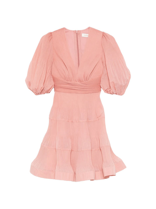 pleated V-neck mini dress