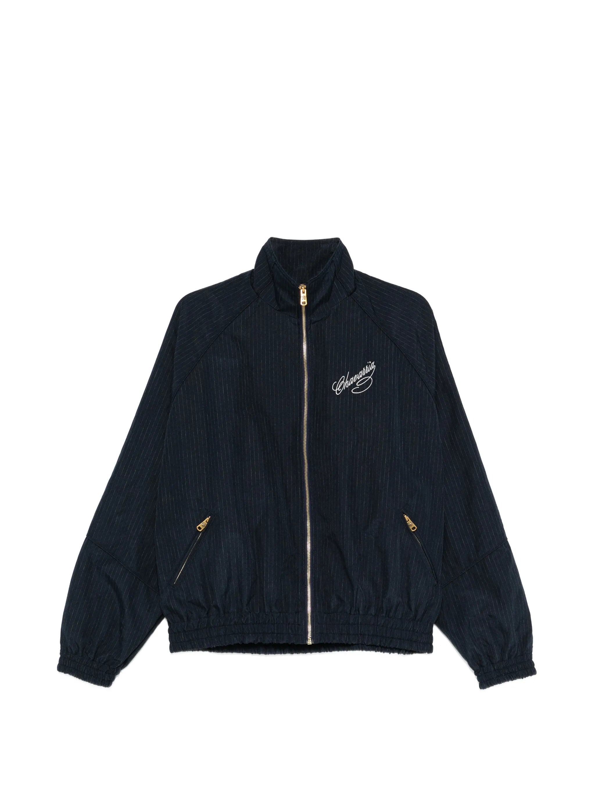 pinstripe-pattern zip-fastening jacket