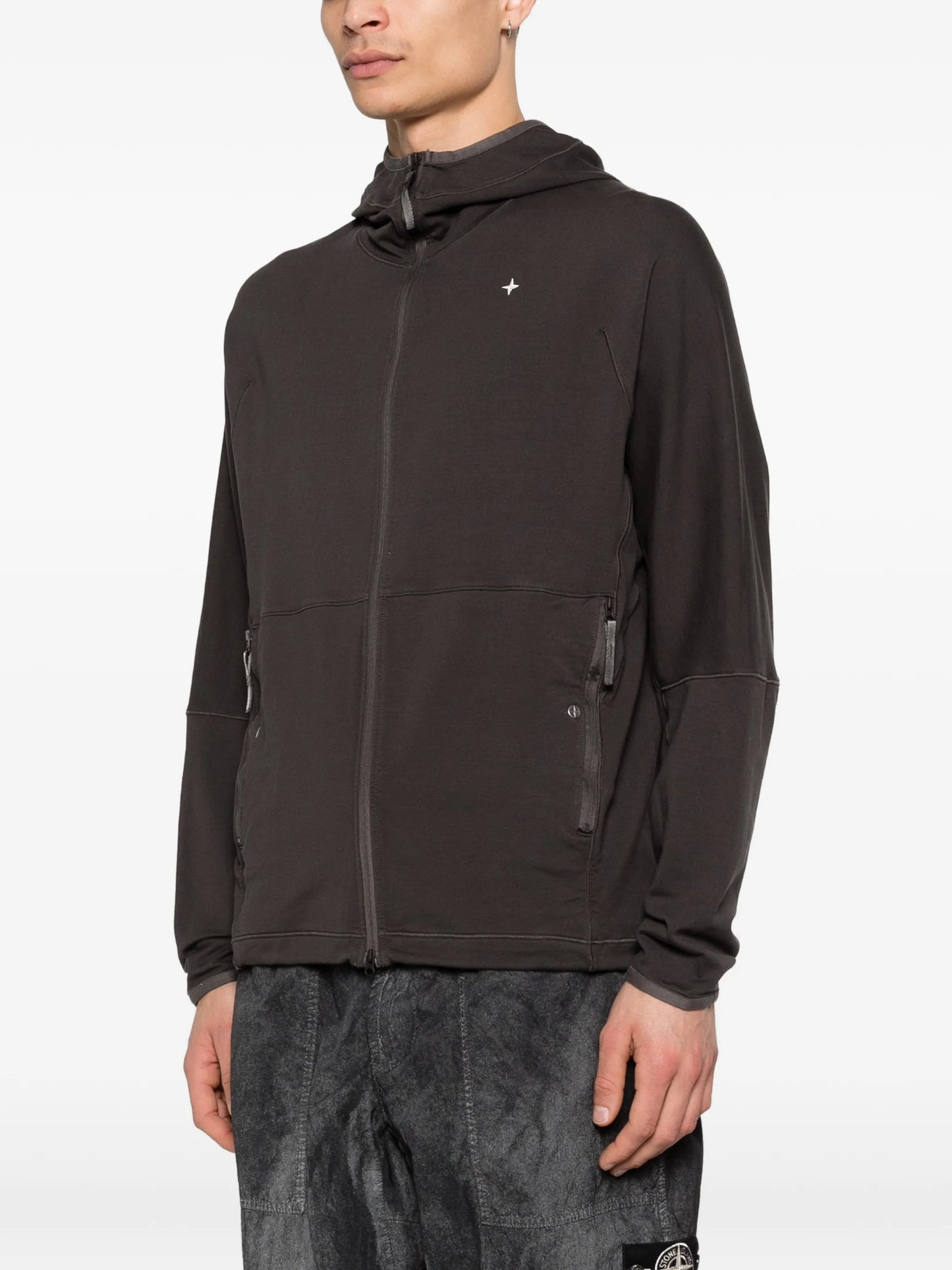zip-up hooded sweatshirt