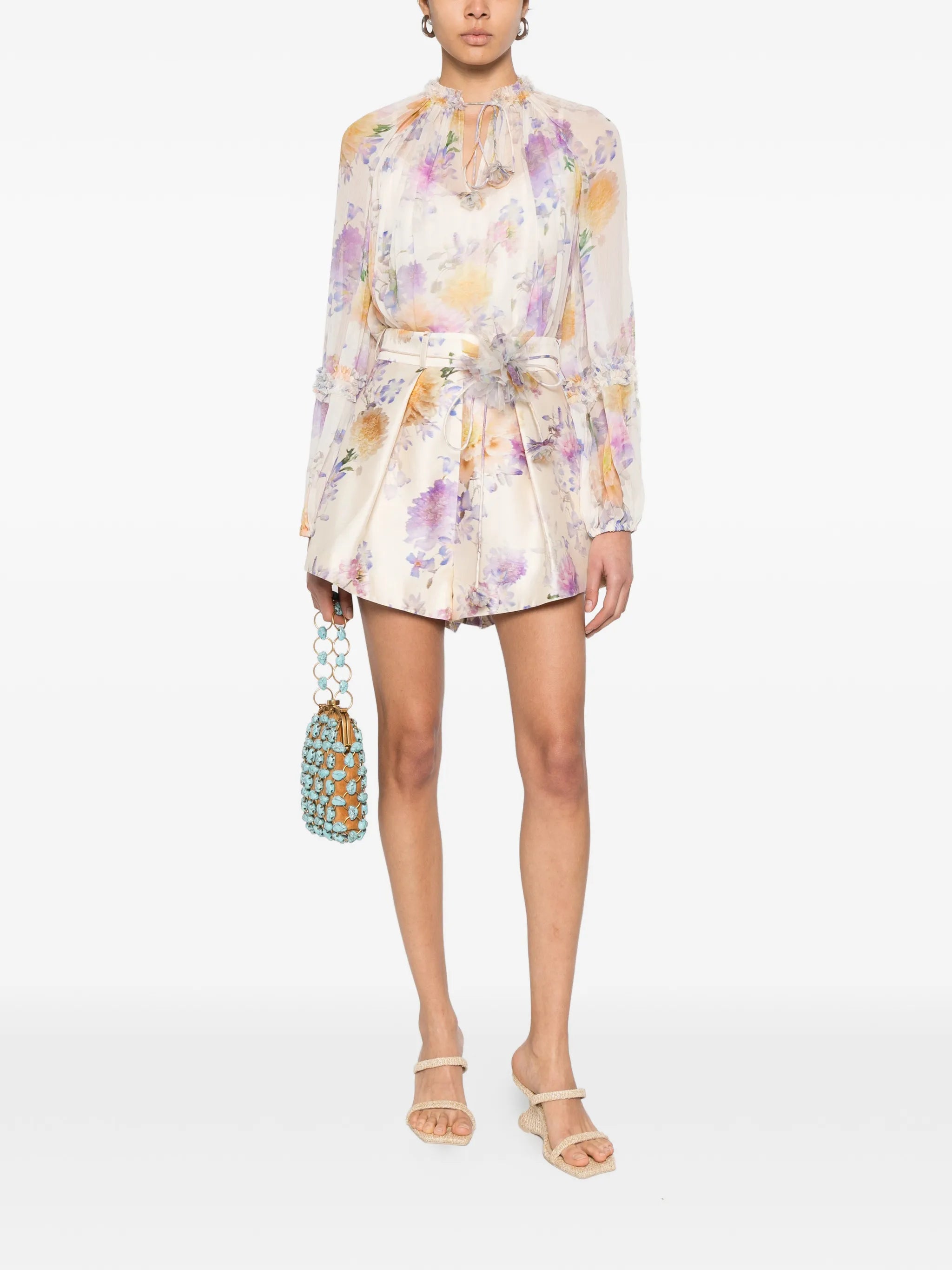 Luna floral waist-tie shorts