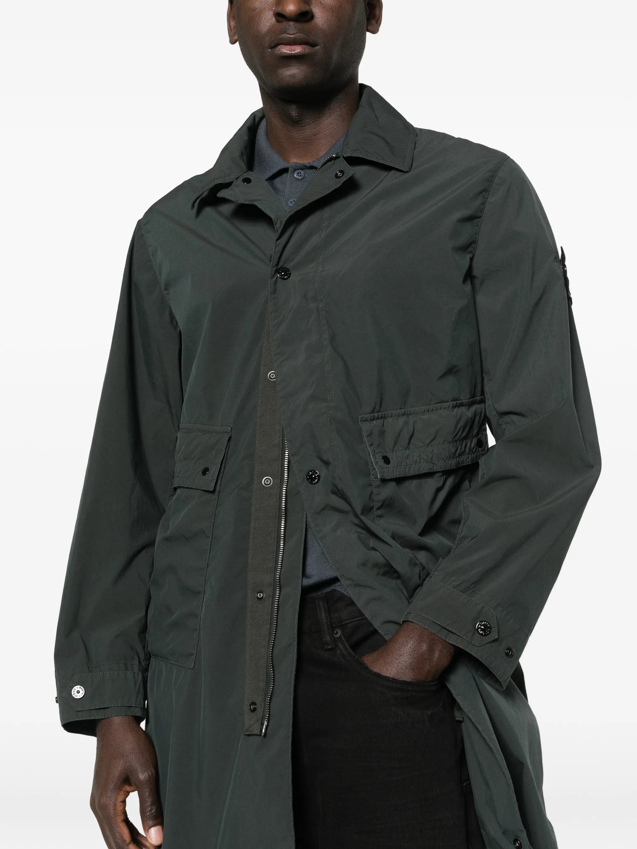 button pocket long parka coat