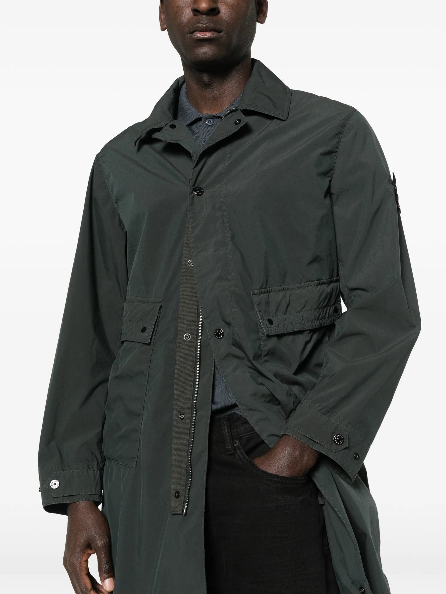 button pocket long parka coat