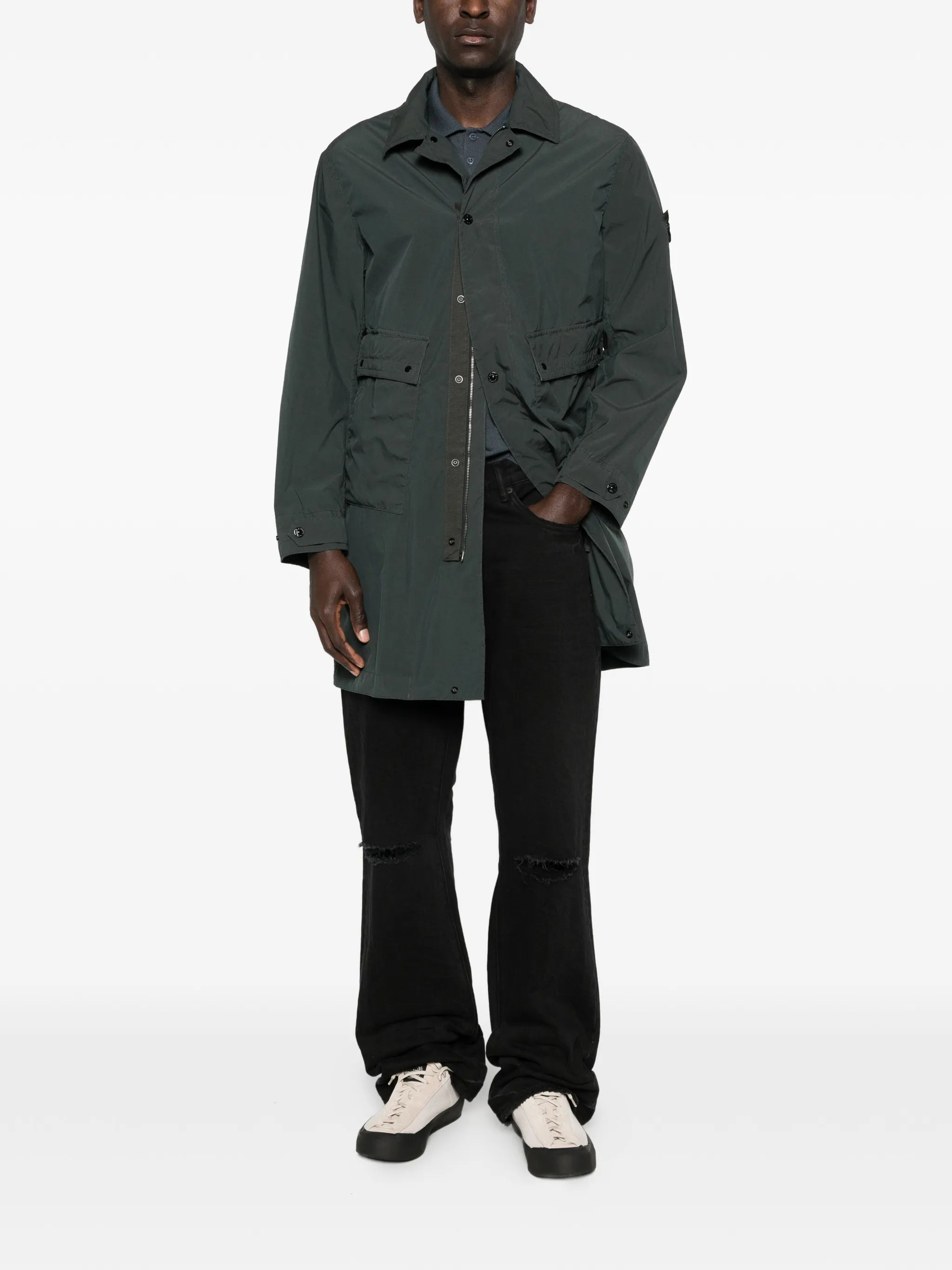 button pocket long parka coat