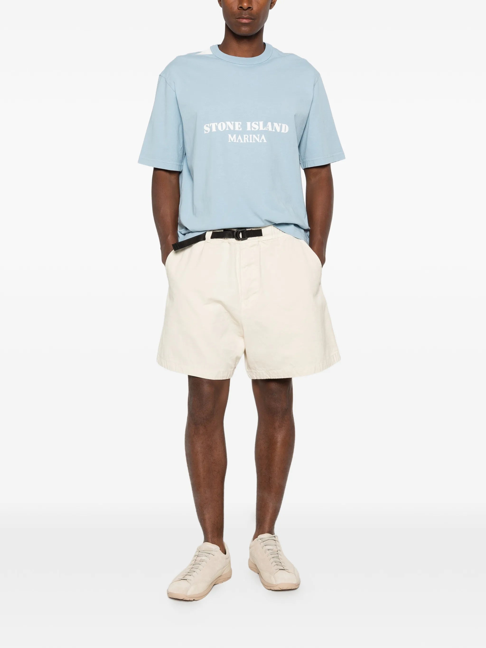 belted elasticated-waistband shorts