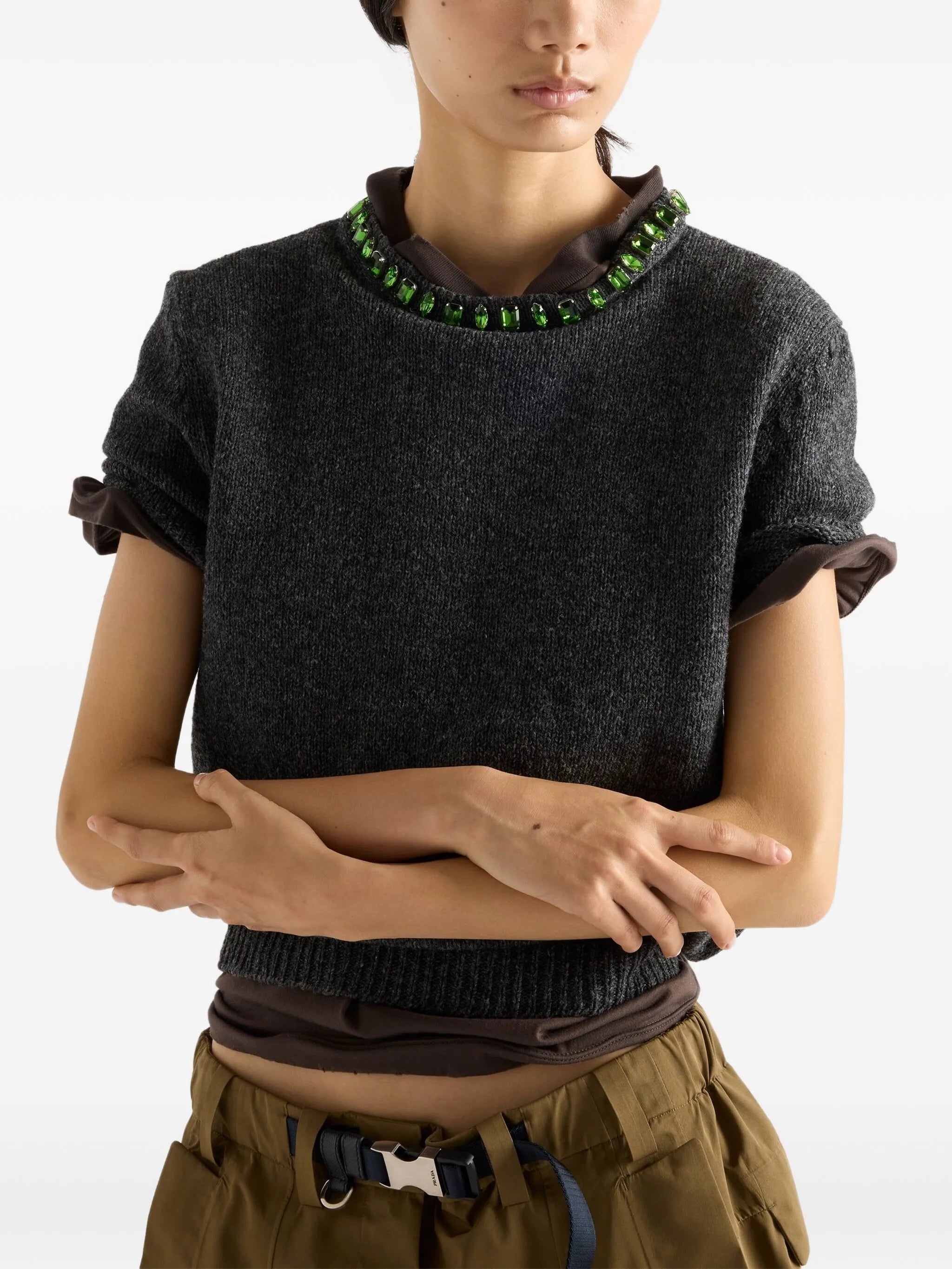 crystal-embellished short-sleeve sweater