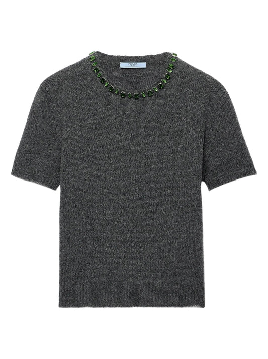 crystal-embellished short-sleeve sweater