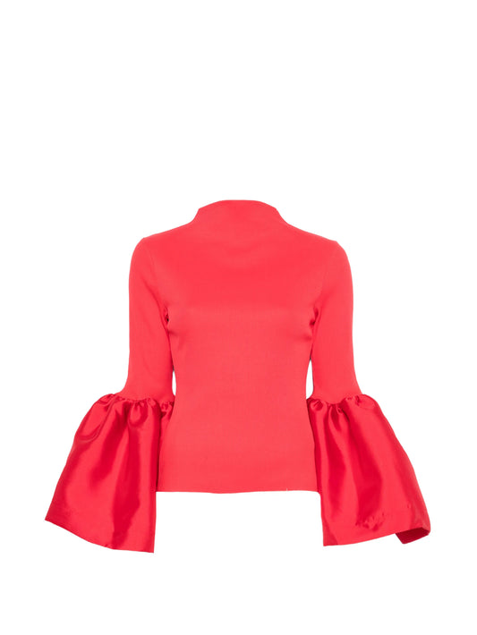 flared-cuff mock-neck top