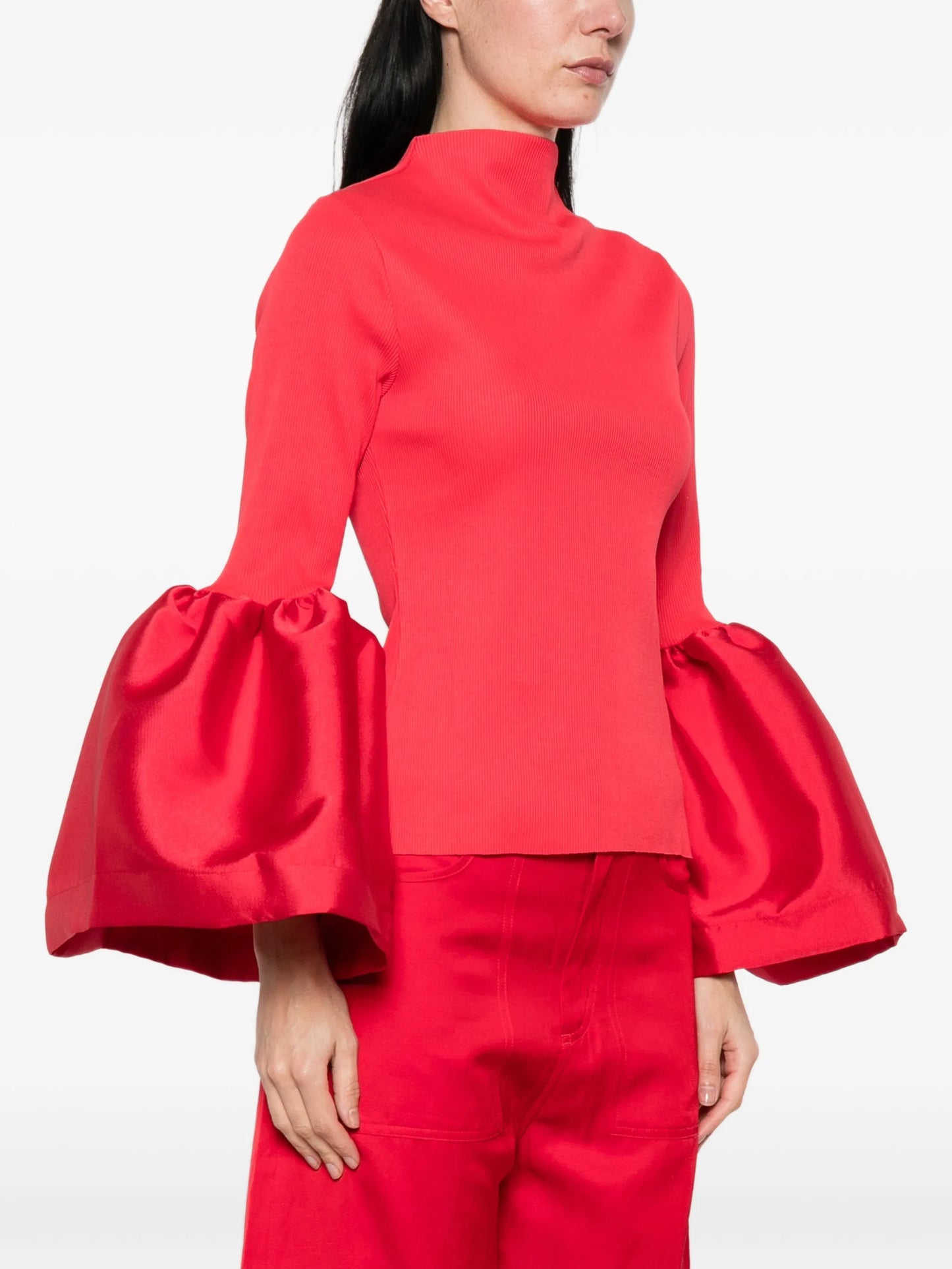 flared-cuff mock-neck top