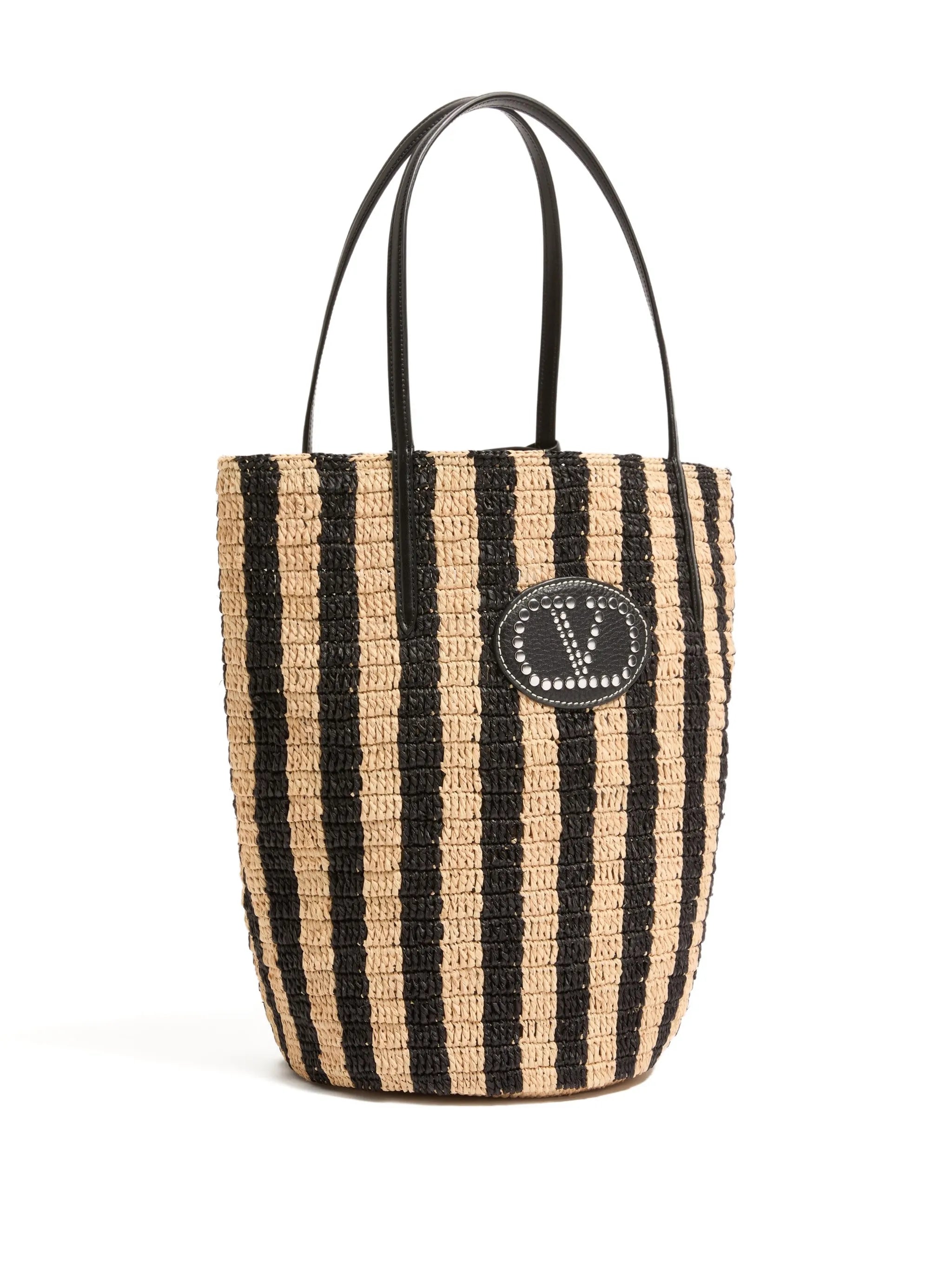 striped raffia shopping bag