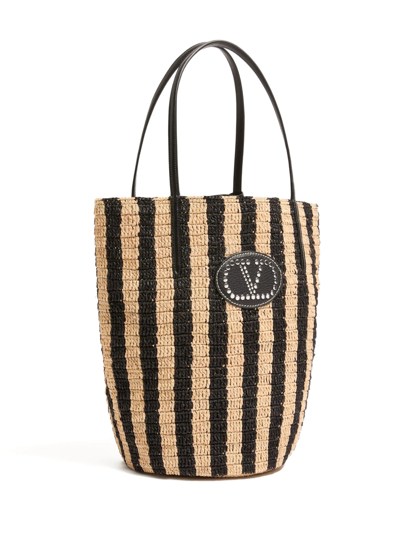 striped raffia shopping bag