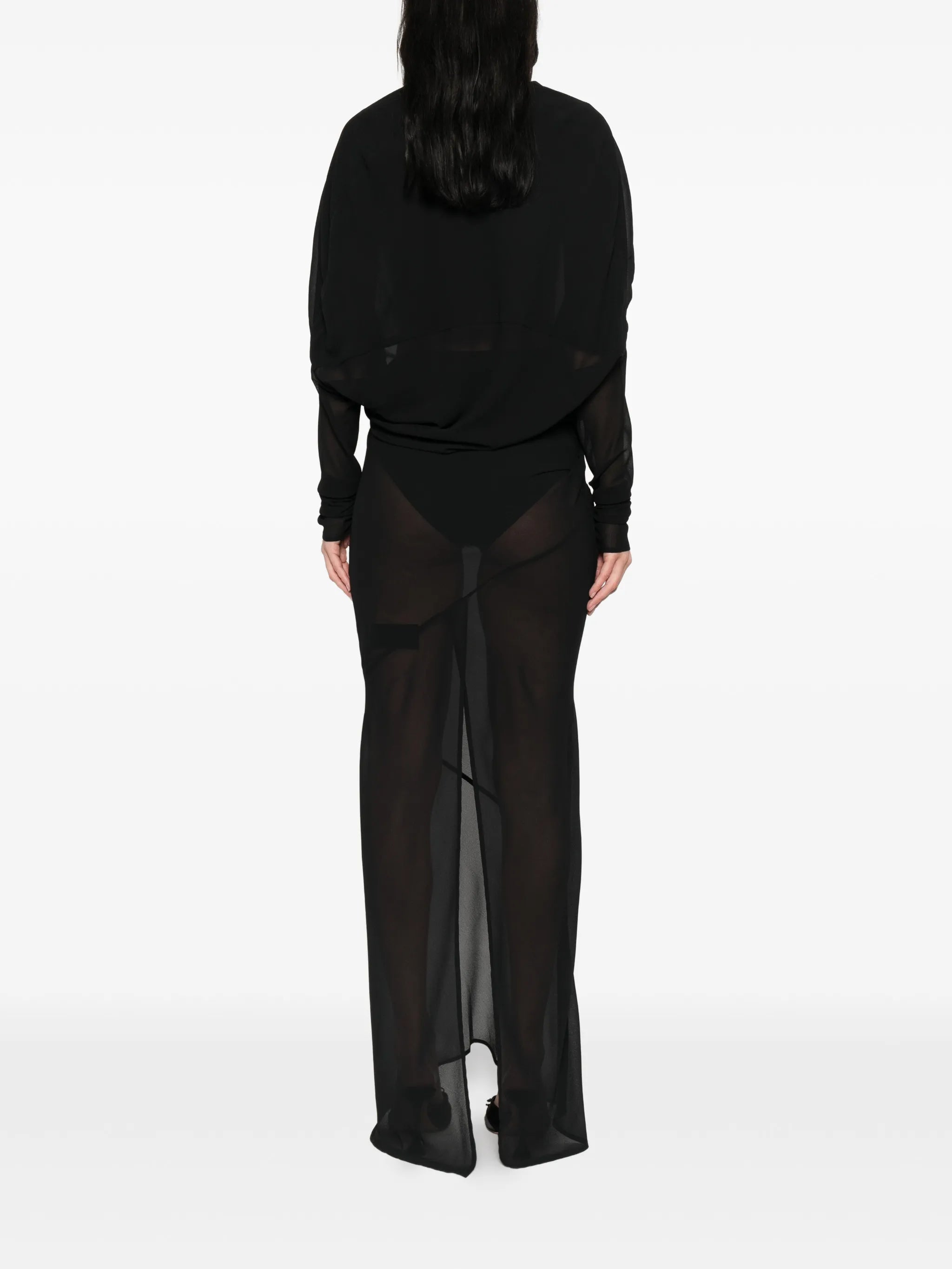 sheer-panel V-neck maxi wrap dress