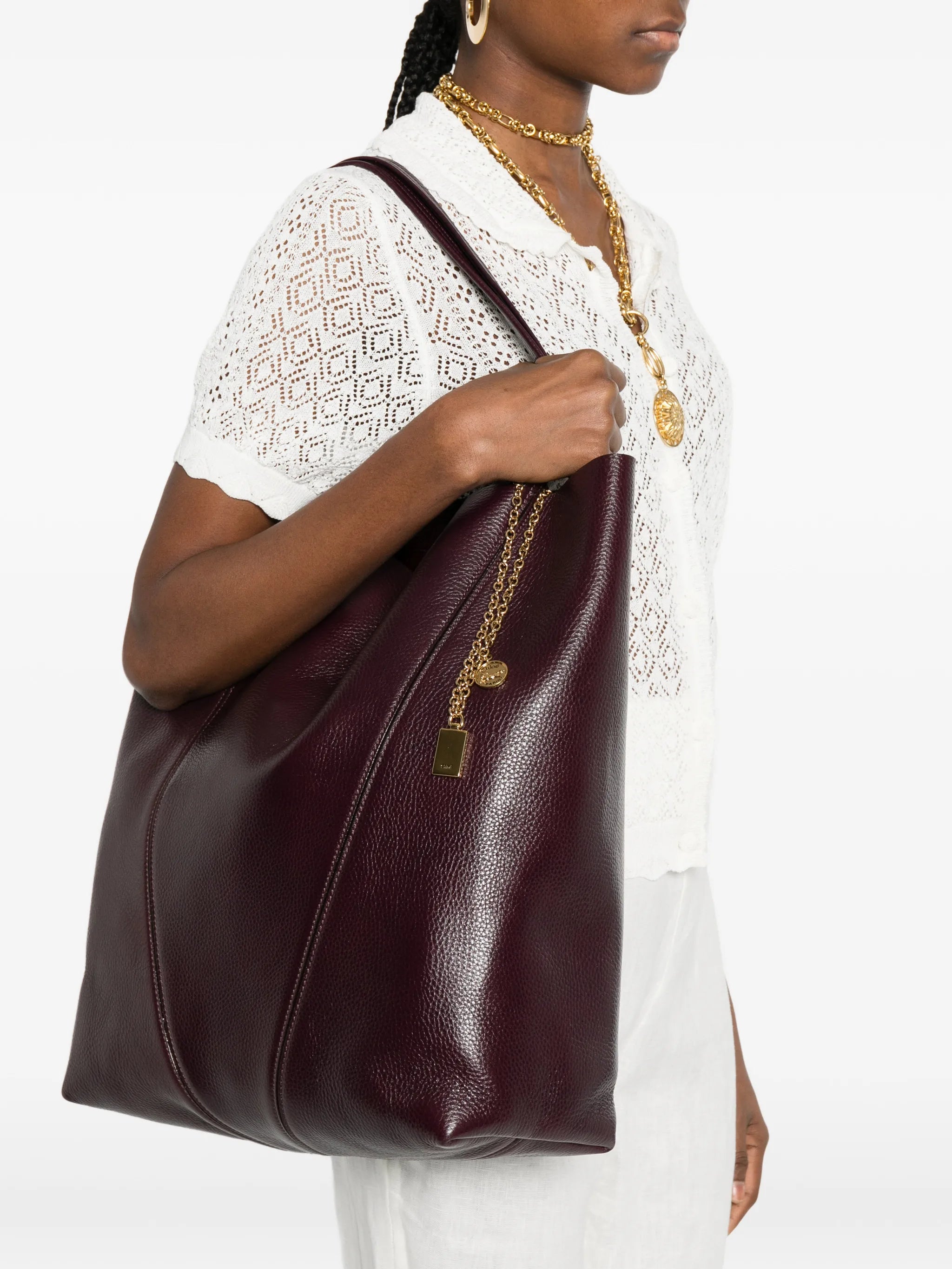 large Spin grained-leather tote bag