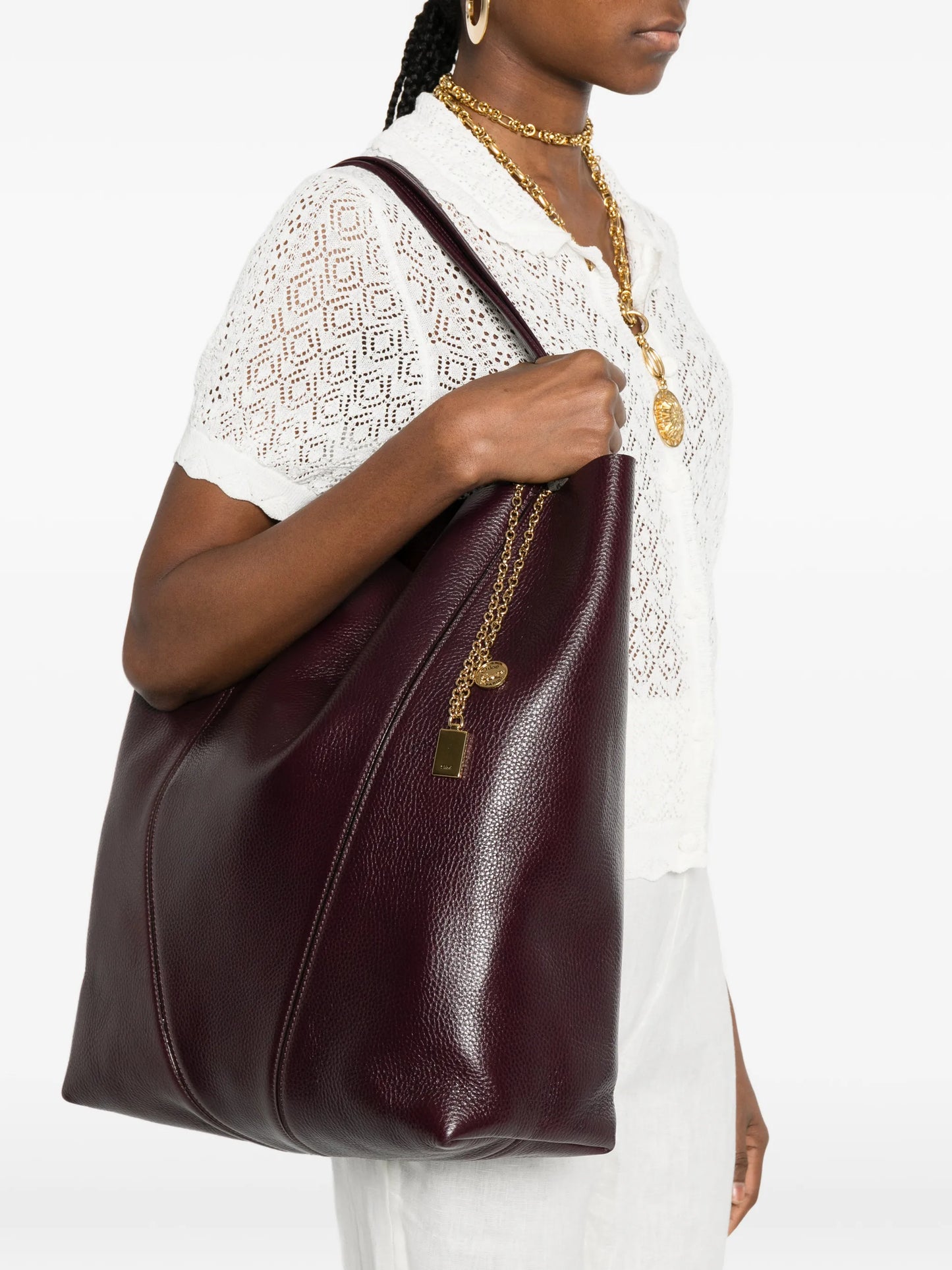 large Spin grained-leather tote bag