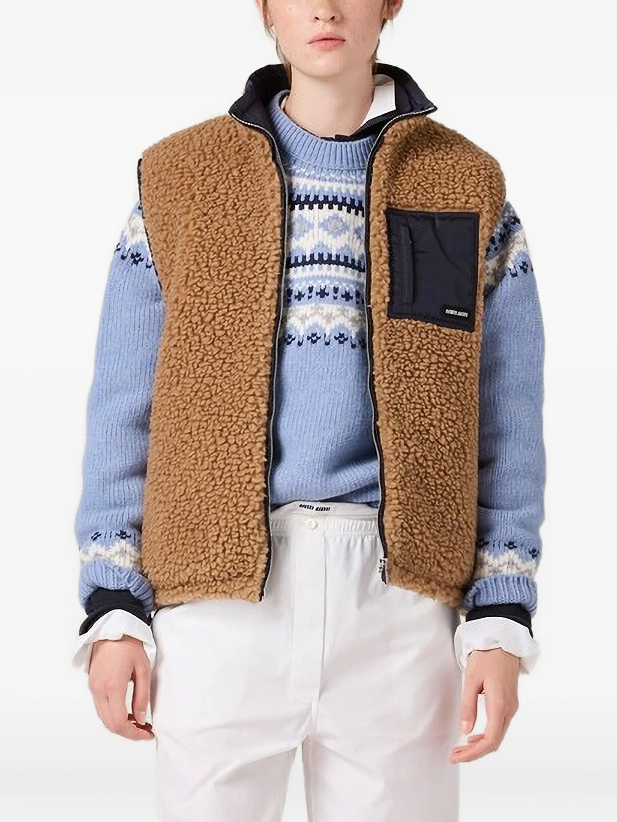 teddy down vest with technical pongé