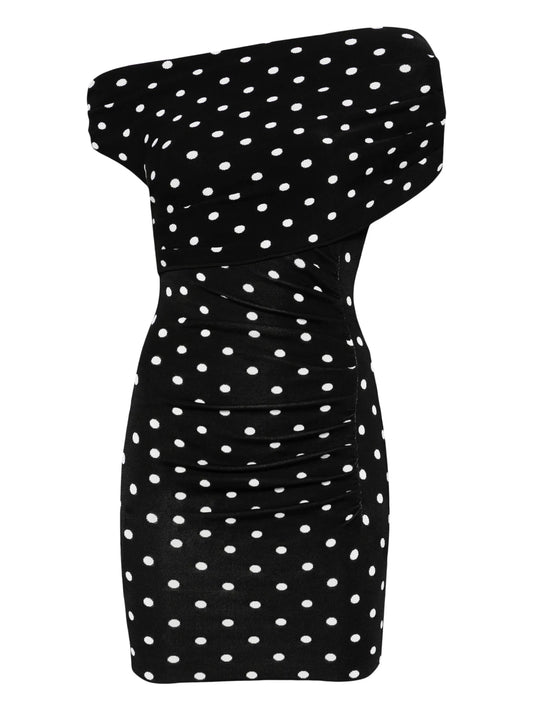 polka-dot one-shoulder mini dress