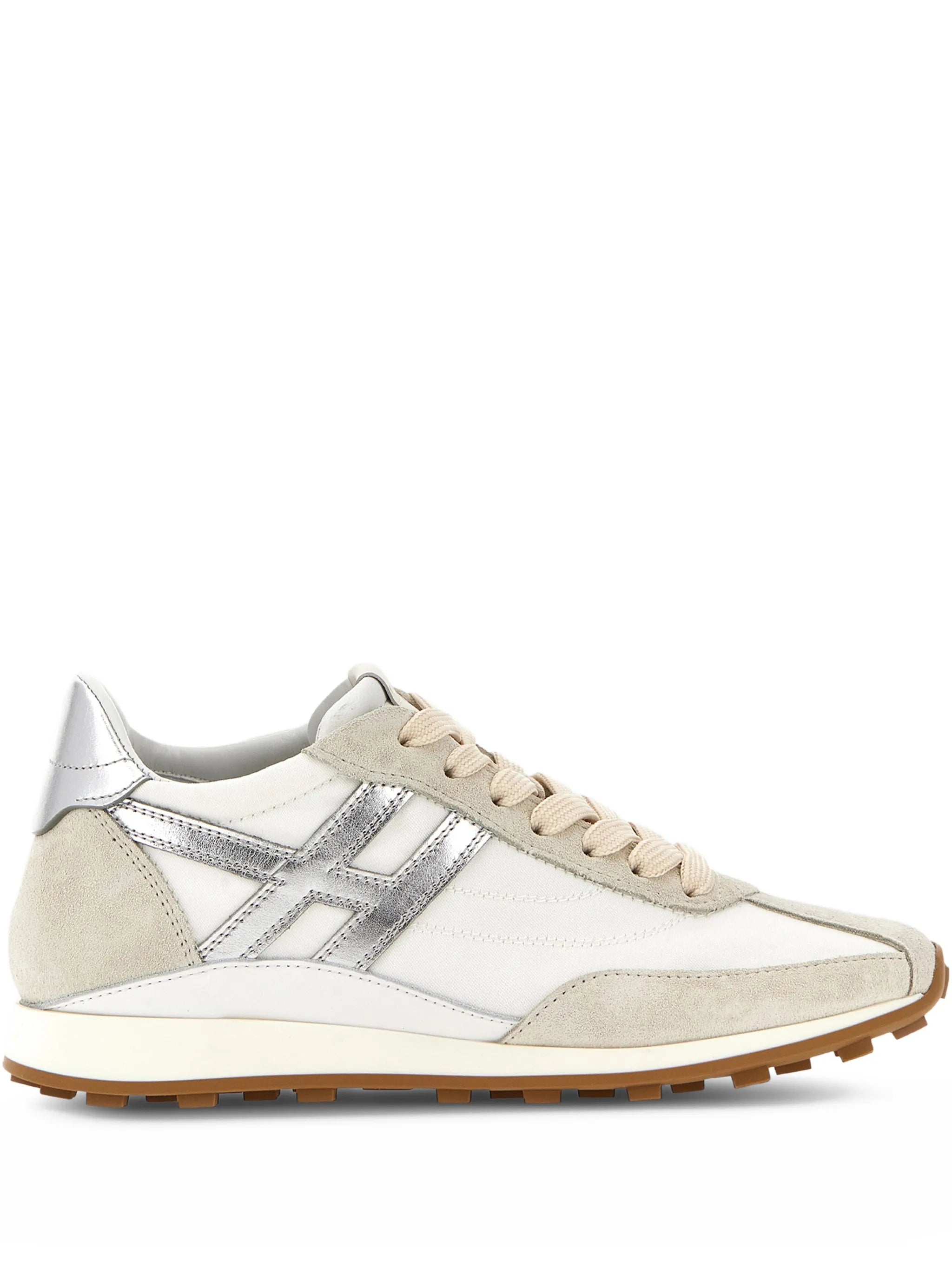 Athletic metallic-logo sneakers