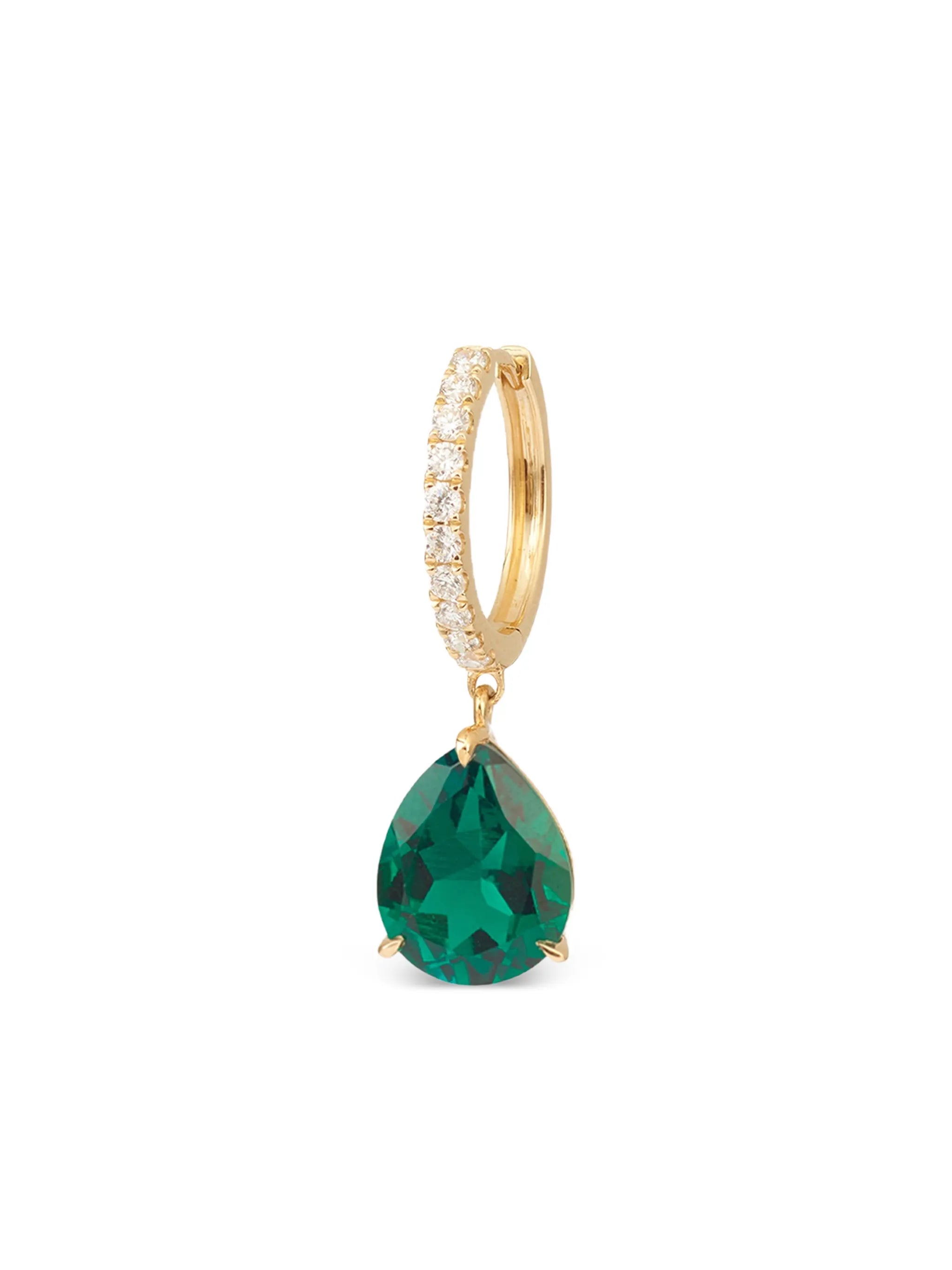 18K yellow gold Iris emerald and diamond single earring